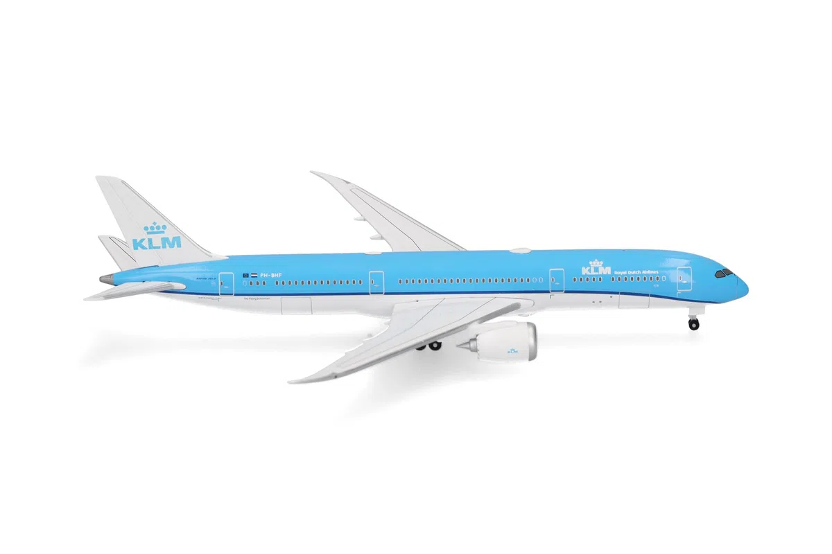 Herpa Miniatura del avión KLM Boeing 787-9 Dreamliner, Escala 1/500, maqueta de colección, modelismo, avión sin Soporte, Figura Metal