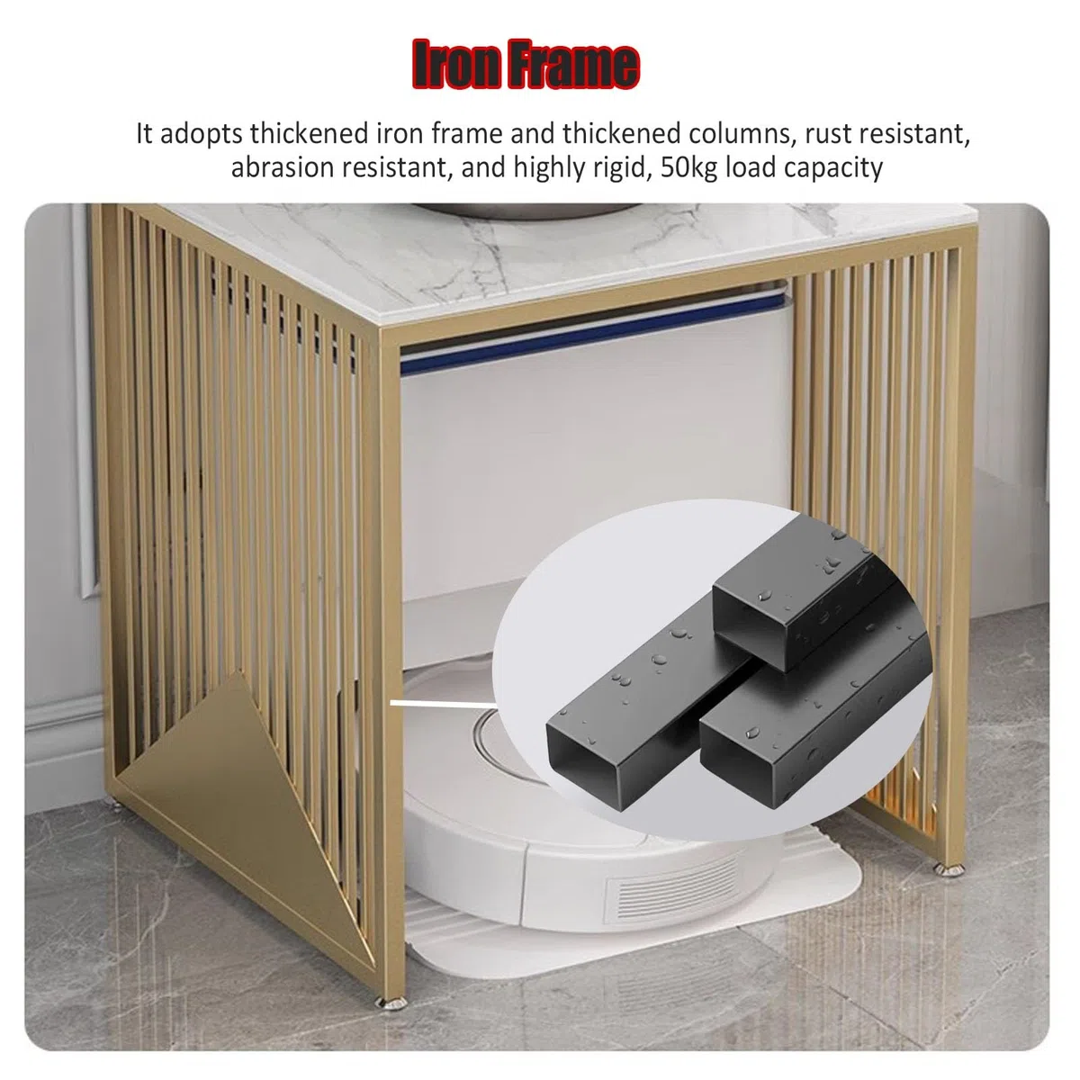 bastidor para máquina barredora Estante De Exhibición Negro Del Tanque De Pescados, Robot De Metal Gabinete De Almacenamiento De Vacío De Alta Resistencia, Mesa De 2 Capas Para Adornos Decorativos(LxW