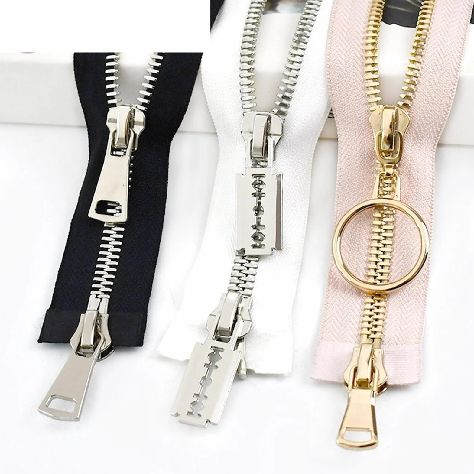 1 cremallera de doble cursor metálica de 80/100/120 cm, número 8, con extremo abierto, for reparación de abrigos y chaquetas de plumas.(BlackSilver,120cm)
