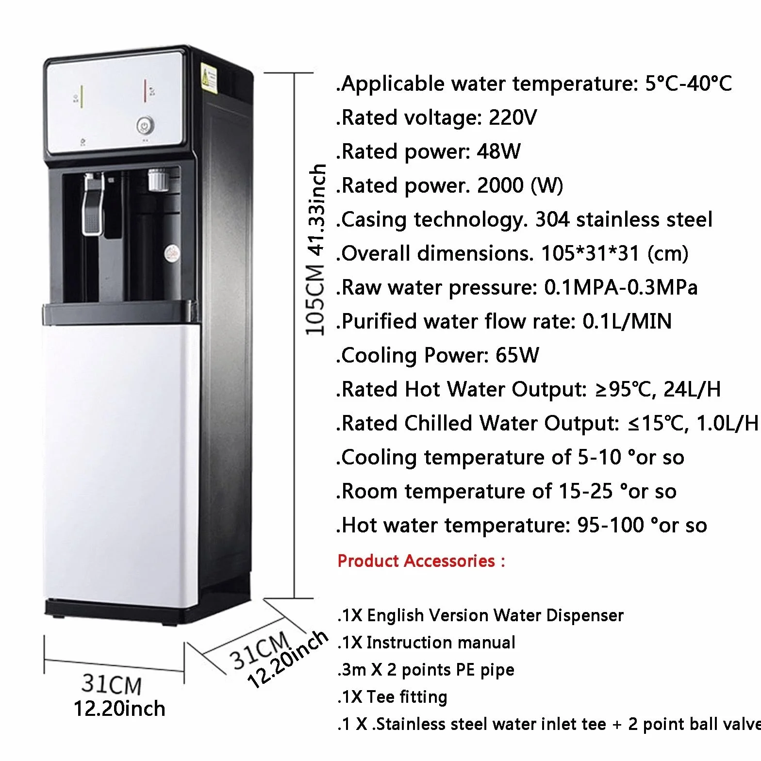 Dispensador De Agua Fría,Unidad Independiente Conectada A La Red De Suministro,Dispensador De Agua De Suelo con Carga,para Uso Doméstico,Oficina,Comercial Y Empresarial,Versión En Inglés