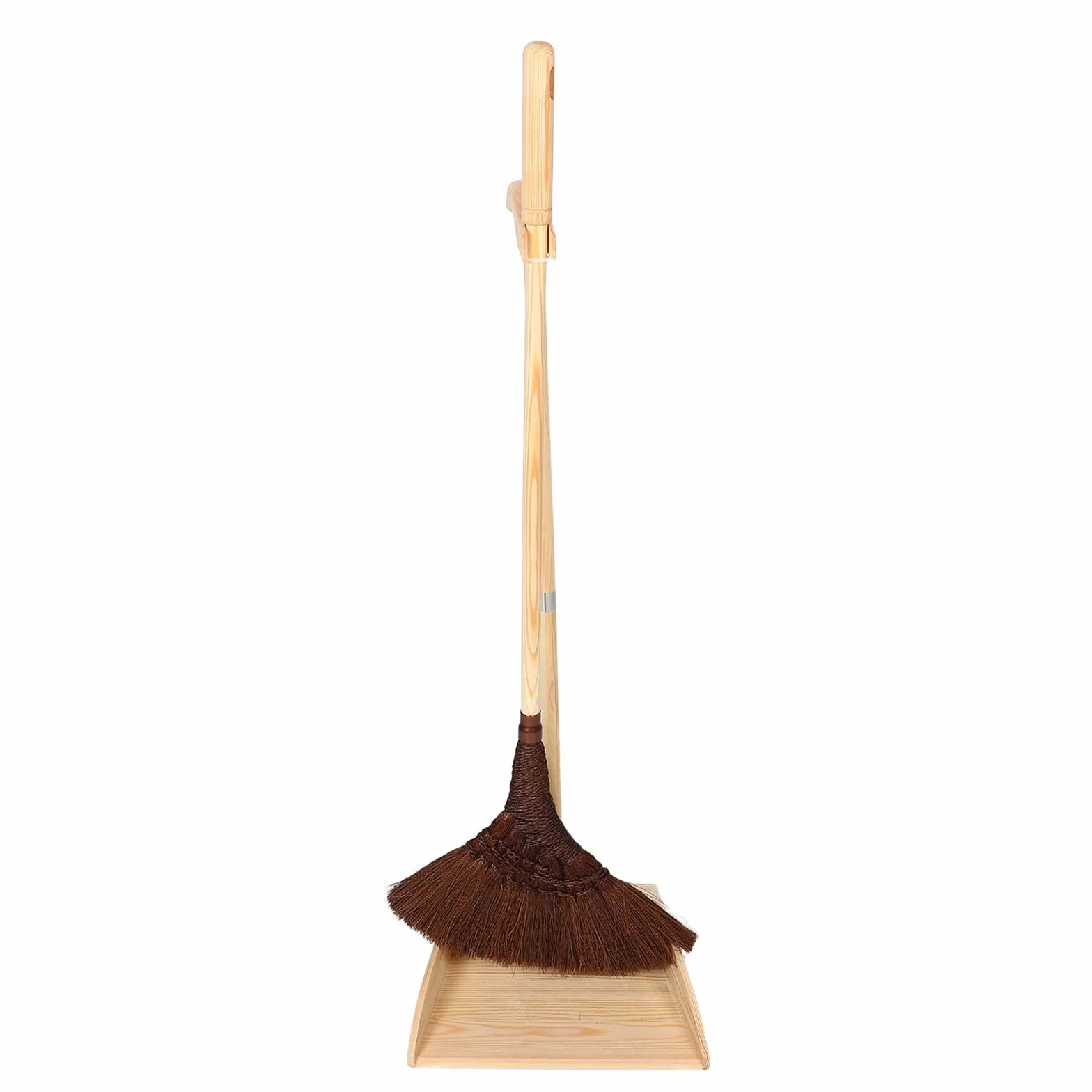 GALPADA Juego de Escoba y Recogedor de Madera y Palma Antistático para Limpieza en Hogar y Jardín Diseño Clásico Hecho a Mano