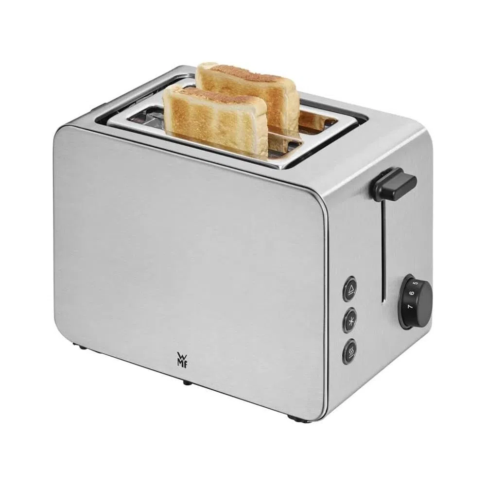 WMF Stelio - Tostadora con 2 rebanadas de acero inoxidable, doble ranura con accesorio para panecillos, función de bagel, 7 niveles de tostado, 900 W, acero inoxidable mate