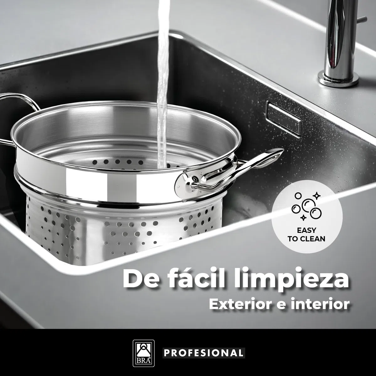 BRA Profesional | Batería 9 piezas, Apta para Todo Tipo De Cocinas Incluida Inducción, Acero Inoxidable, 18/10