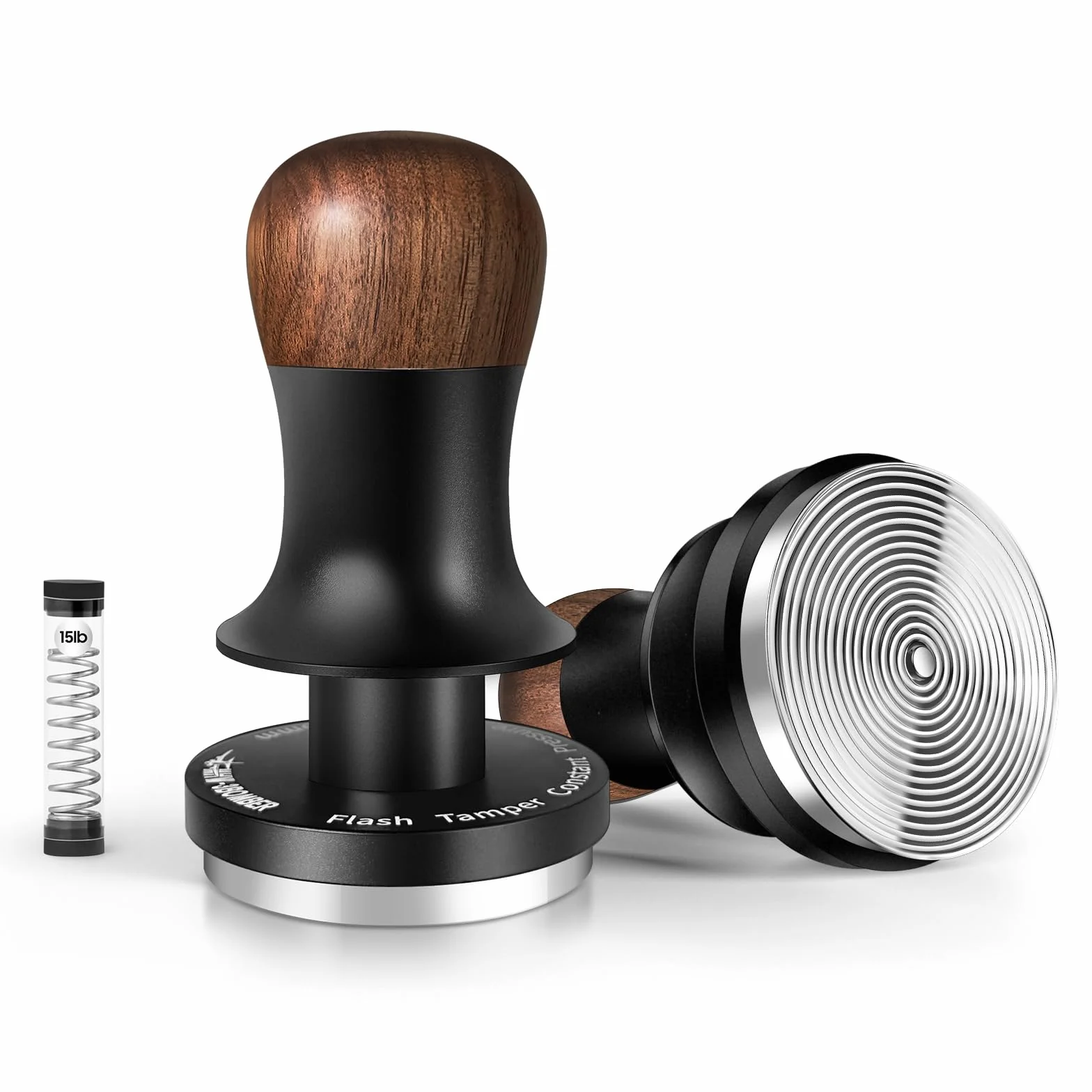 MHW-3BOMBER 15mm Espresso Café Tamper con tres resortes cargados Calibrado Tamper Espresso 6.8kg/13.6kg Espresso Tamper de mano con retroalimentación de sonido T6072T