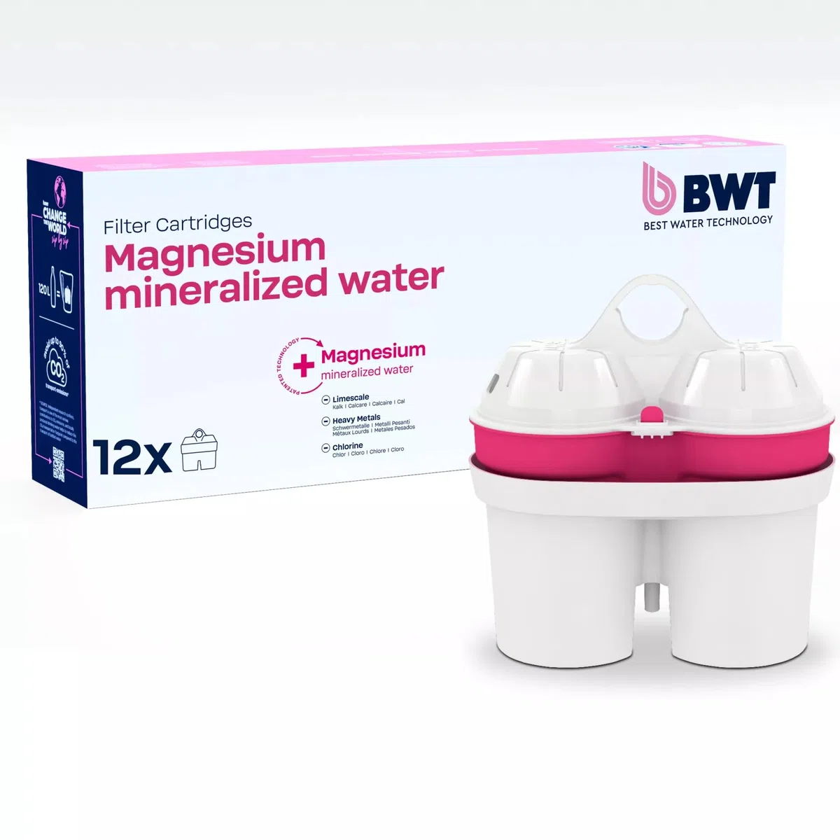 BWT filtro agua con MAGNESIO – Pack 12 | Filtro jarra BWT compatible con jarra filtradora de agua | Purificador eficaz | Filtra cal, cloro y metales | Desde dureza de 15 °dH
