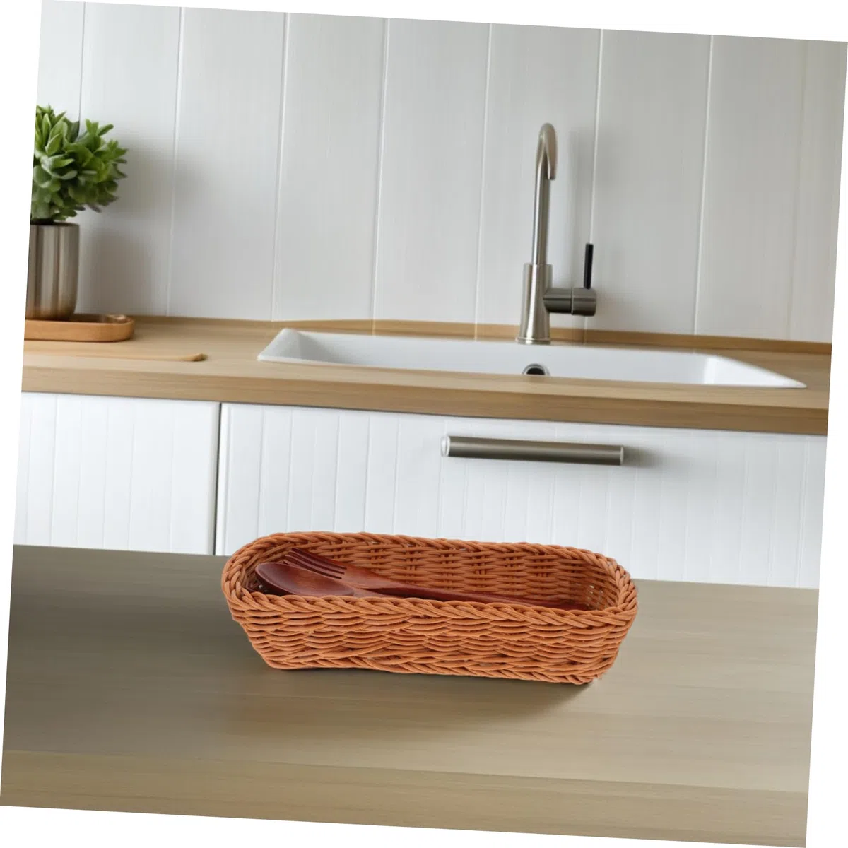 PRETYZOOM Organizador de Cubiertos Cesta de Almacenamiento Tejida de PP Cesta para Utensilios Cocina Práctica para Palillos Cucharas Tenedores