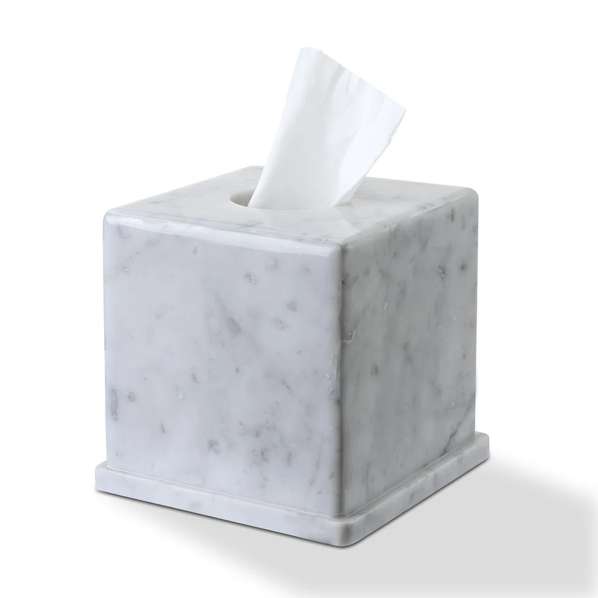 Portapañuelos de Mármol Natural Blanco Carrara, Caja Cuadrada 15x15x14.5 cm para Baño Moderno/Salón, Organizador de Pañuelos Pesado con Piedra Auténtica