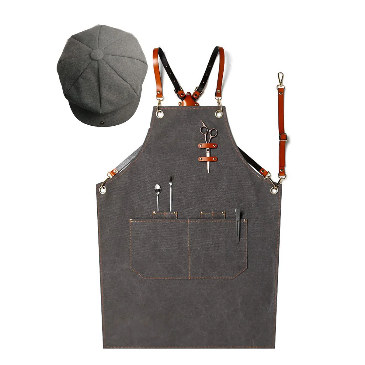 Delantal unisex con correa de hombro ajustable de cuero con bolsillos, delantal de cocina delantal de cocina delantal de cocina mujeres hombres delantal para el hogar cocina cocina repostería
