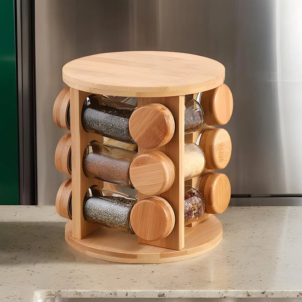 Soporte de condimentos giratorio - Soporte de olla de condimentos de madera para cocina - Estante de de condimento para tarros de sal y pimienta Cocineros caseros Amantes de la cocina