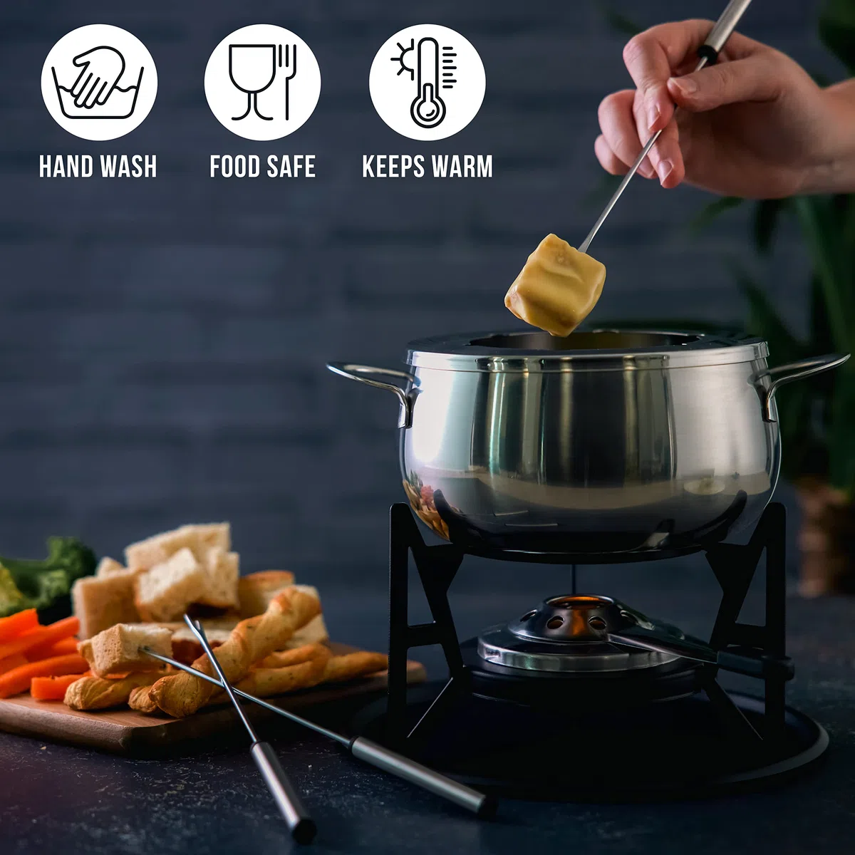 OS Oak & Steel ENGLAND Juego de Fondue de Lujo de 10 Piezas: Acero Inoxidable de Primera Calidad para una Experiencia Gastronómica Única - Regalo Ideal para Bodas, Novios y Aniversarios