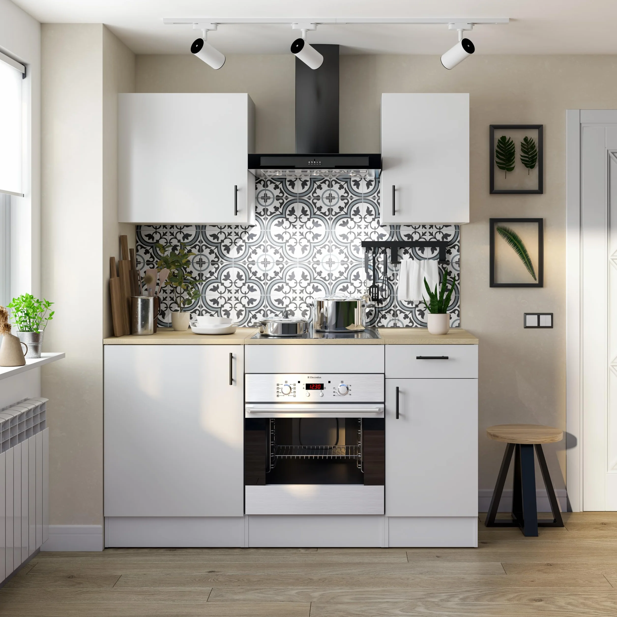 Mobelcenter, Mueble Bajo de Cocina para Horno y Placa de Cocina, Acabado Color Blanco Brillo y Roble Canadian, Medidas: Ancho: 60 cm x Fondo: 60 cm x Alto: 90 cm (1533)