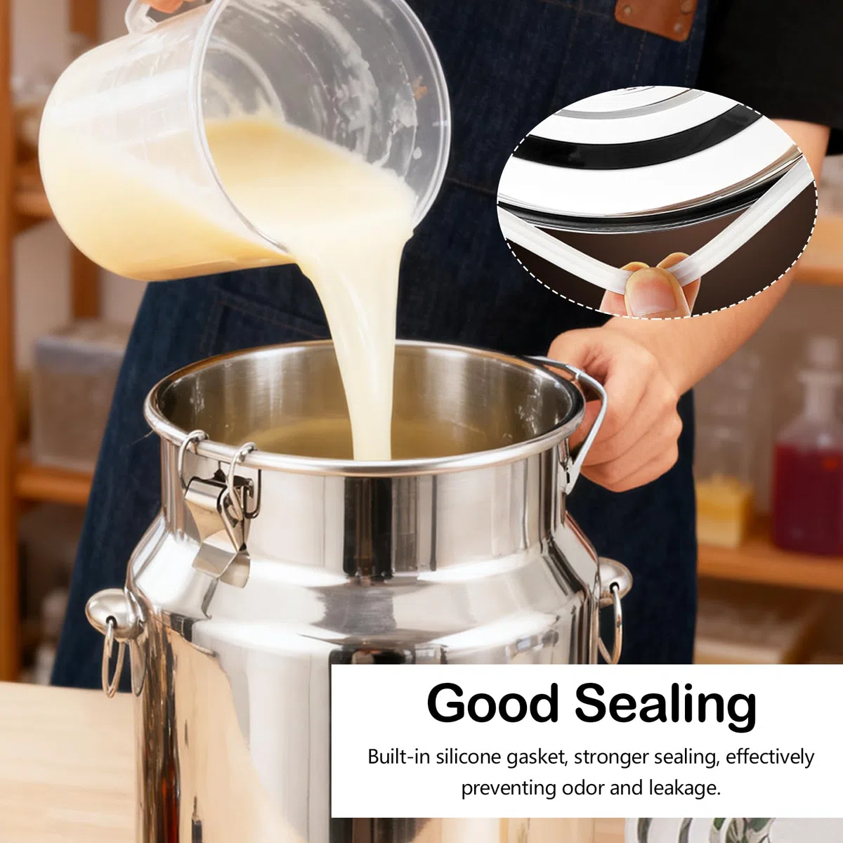 Jarra Leche Acero Inoxidable, Cubo de Vino de 8L con Tapa Sellada, Lata con Grifo de Transporte de Leche para Vino Aceite Líquidos y Sólidos, Jarra de Leches con Sello para Transportar o Almacenar