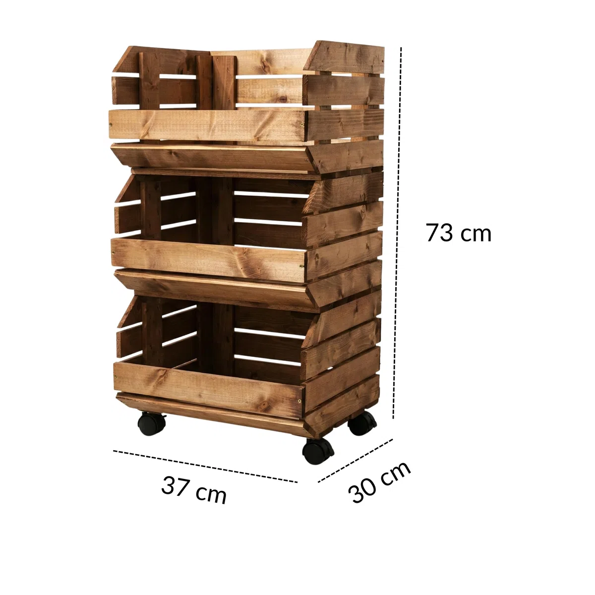 Juego de Cajas apilables para Verduras con Ruedas, 3 Cajas de Madera, estantería, Horda de Frutas, Caja de Patatas, marrón, con Instrucciones