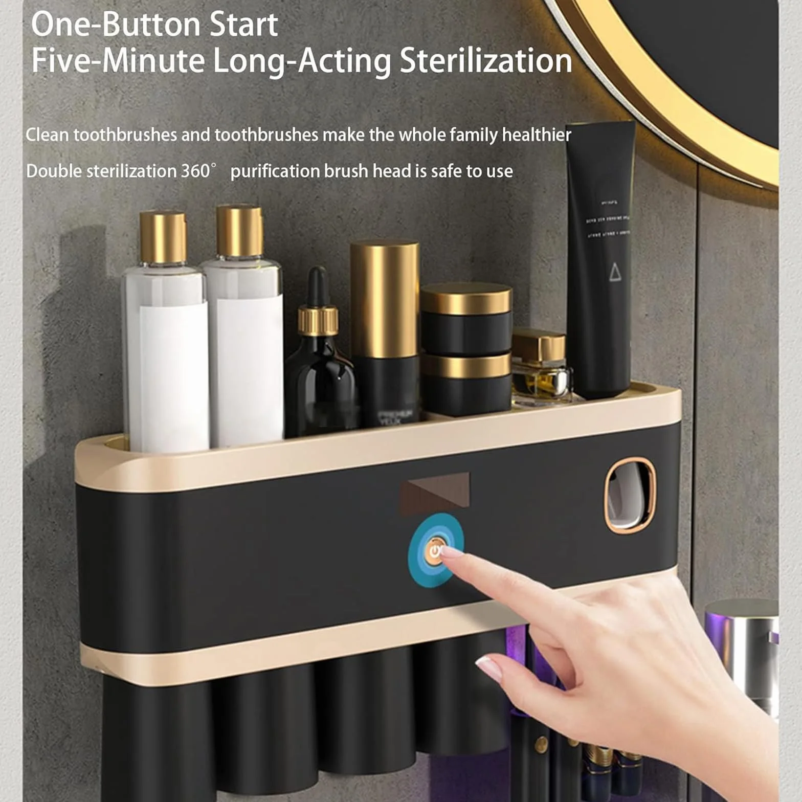 Soporte para cepillo de dientes eléctrico con esterilizador y dispensador automático de pasta de dientes, montado en la pared para baño y ducha