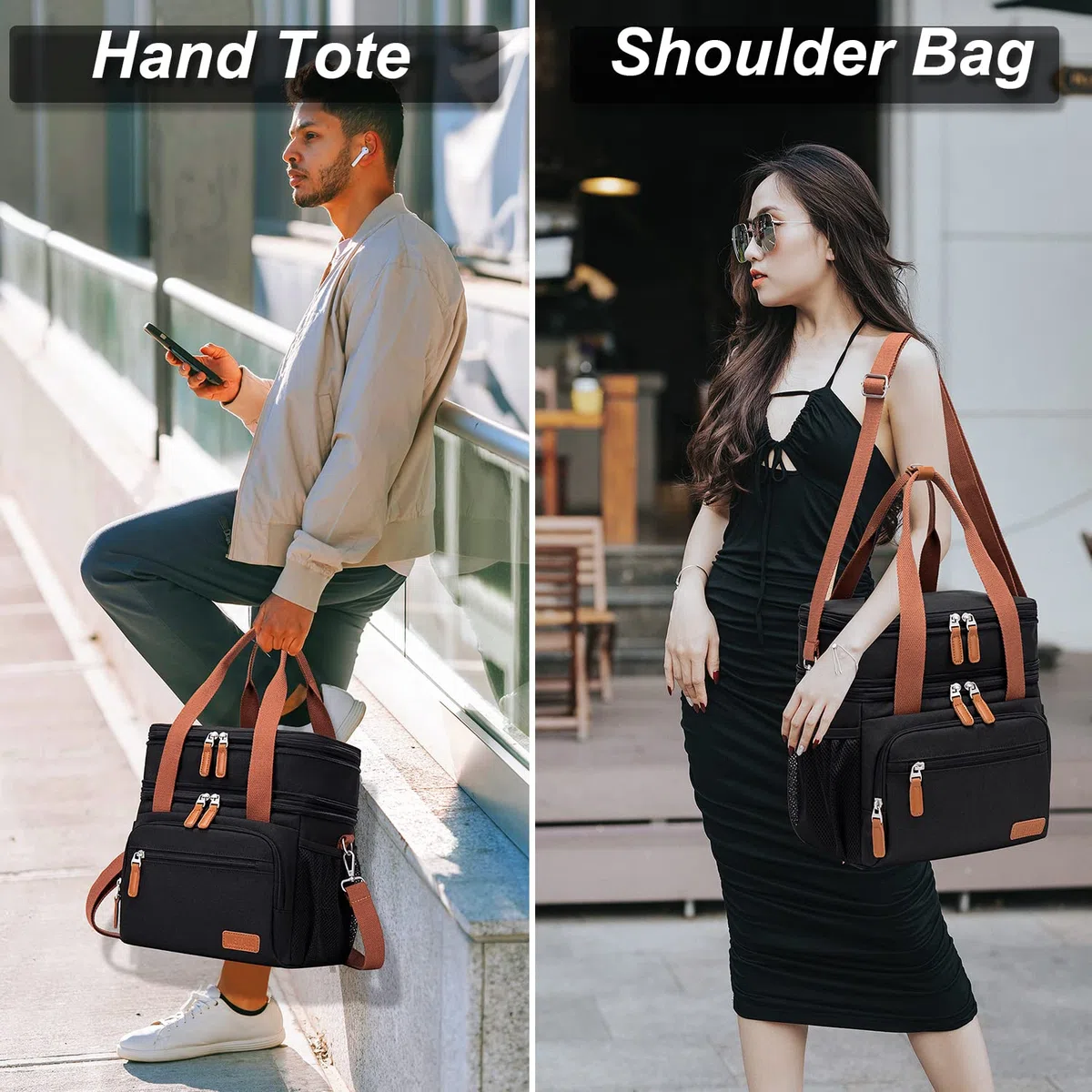 Weitars Fiambrera aislada para mujeres y hombres, doble compartimento impermeable, reutilizable, gran bolsa de almuerzo para niñas y niños, bolsa de nevera para trabajo, picnic, senderismo (15 L),