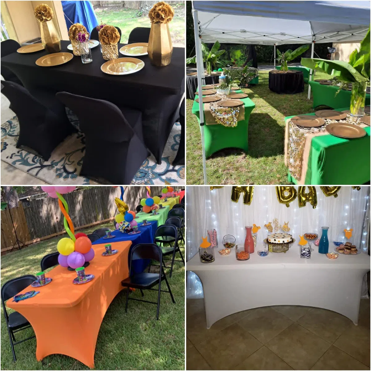 Paquete de 4 manteles impermeables de elastano de 8 pies, manteles impermeables de elastano de 8 pies para fiestas, bodas, banquetes y eventos (blanco)