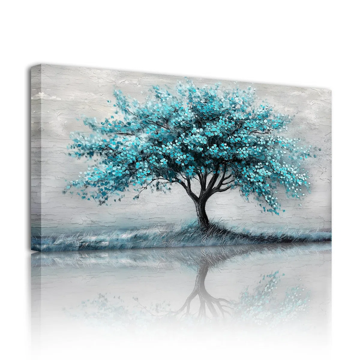 SERIMINO Cuadros Decoracion Árbol Vida Laminas Lienzos Grandes 50x100 cm | Diseño Árbol Tonos Azul Verdoso, Madera Maciza, Impresión Definición, Instalación Sencilla, Múltiples Espacios, Regalo Ideal