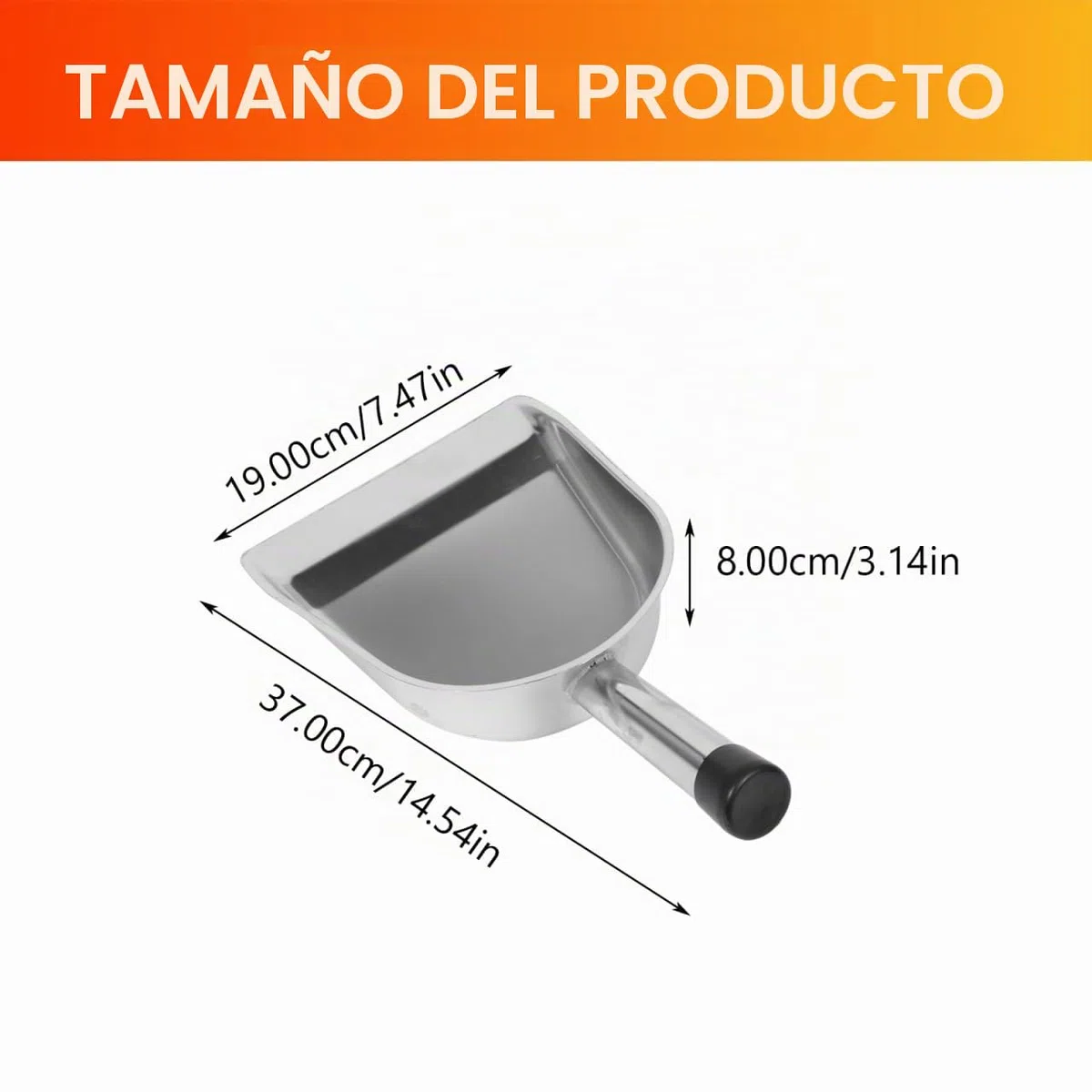 STOBAZA Pala De Mano De Acero Inoxidable 14.56 Pulgadas con Mango Ergonómico para Recoger Polvo Y Basura En Hogar Y Cocina Herramienta De Limpieza Resistente