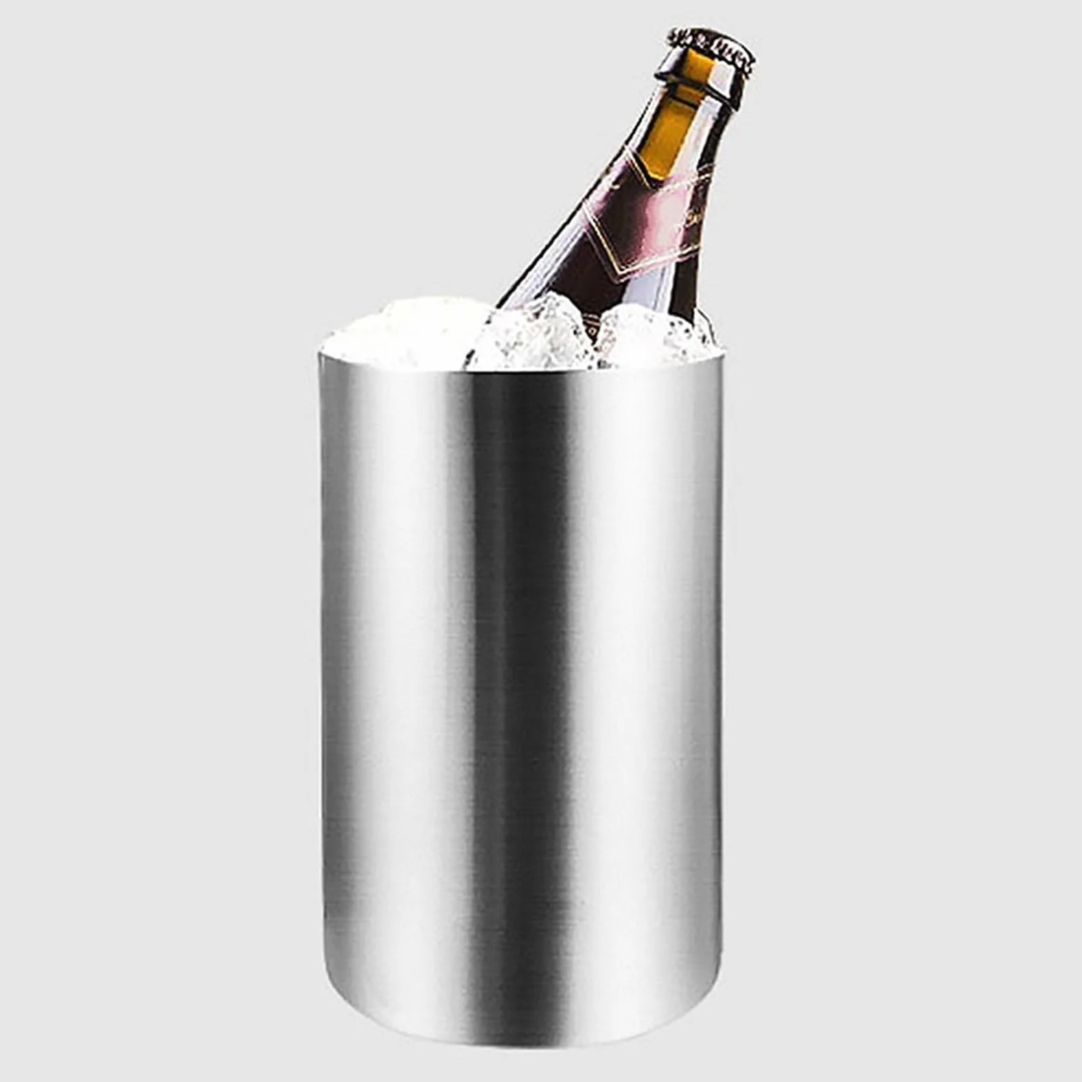 Cubo de hielo para bares domésticos Cubo de hielo de doble pared de acero inoxidable con aislamiento térmico, contenedor redondo, Enfriador de hielo for vino, armario de cerveza, herramienta de cocina