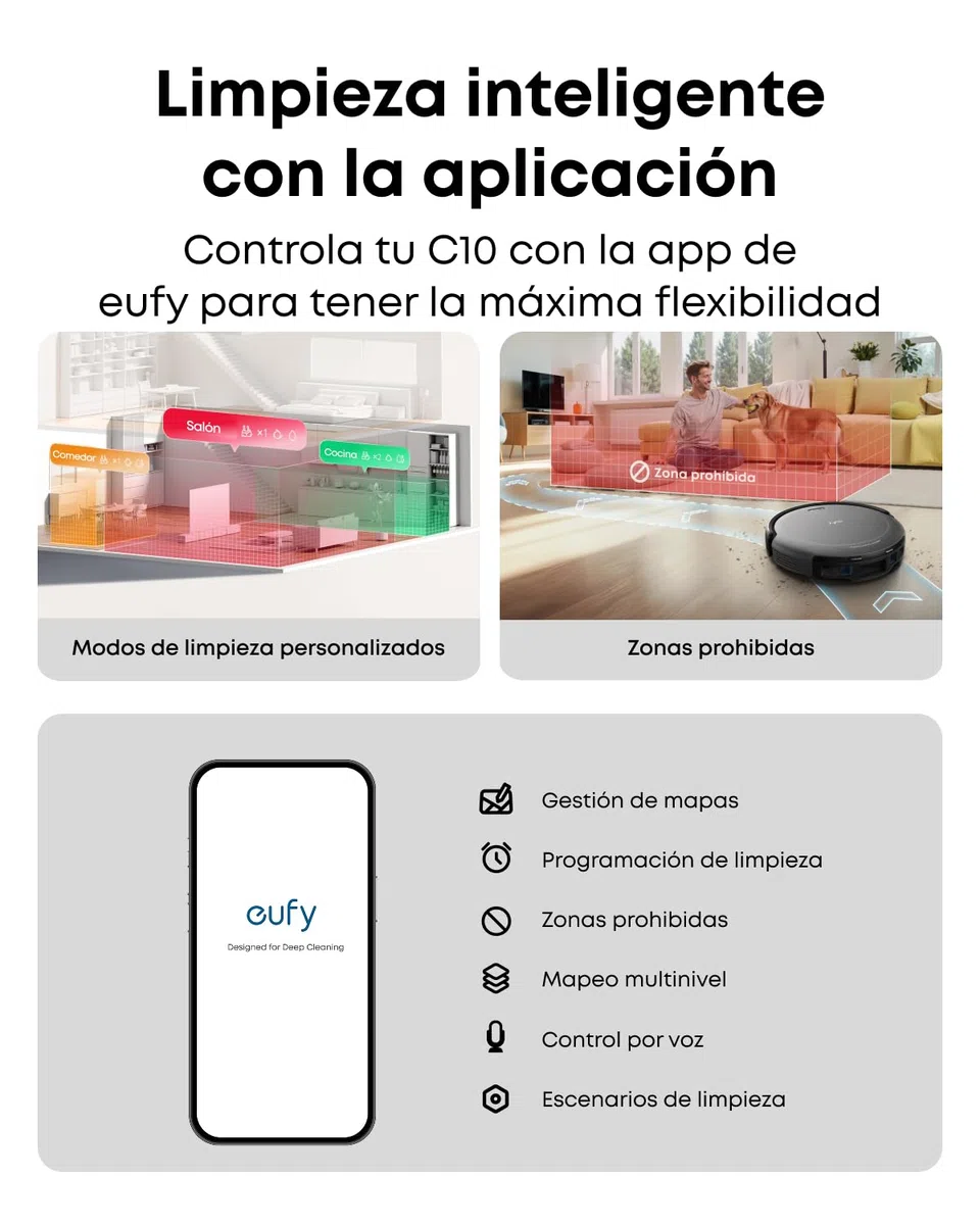 eufy C10 robot aspirador con estación de succión automática, diseño ultraplano 7,2 cm, limpieza alfombras, cepillo extensible para esquinas, vaciado automático, láser y navegación infrarrojos