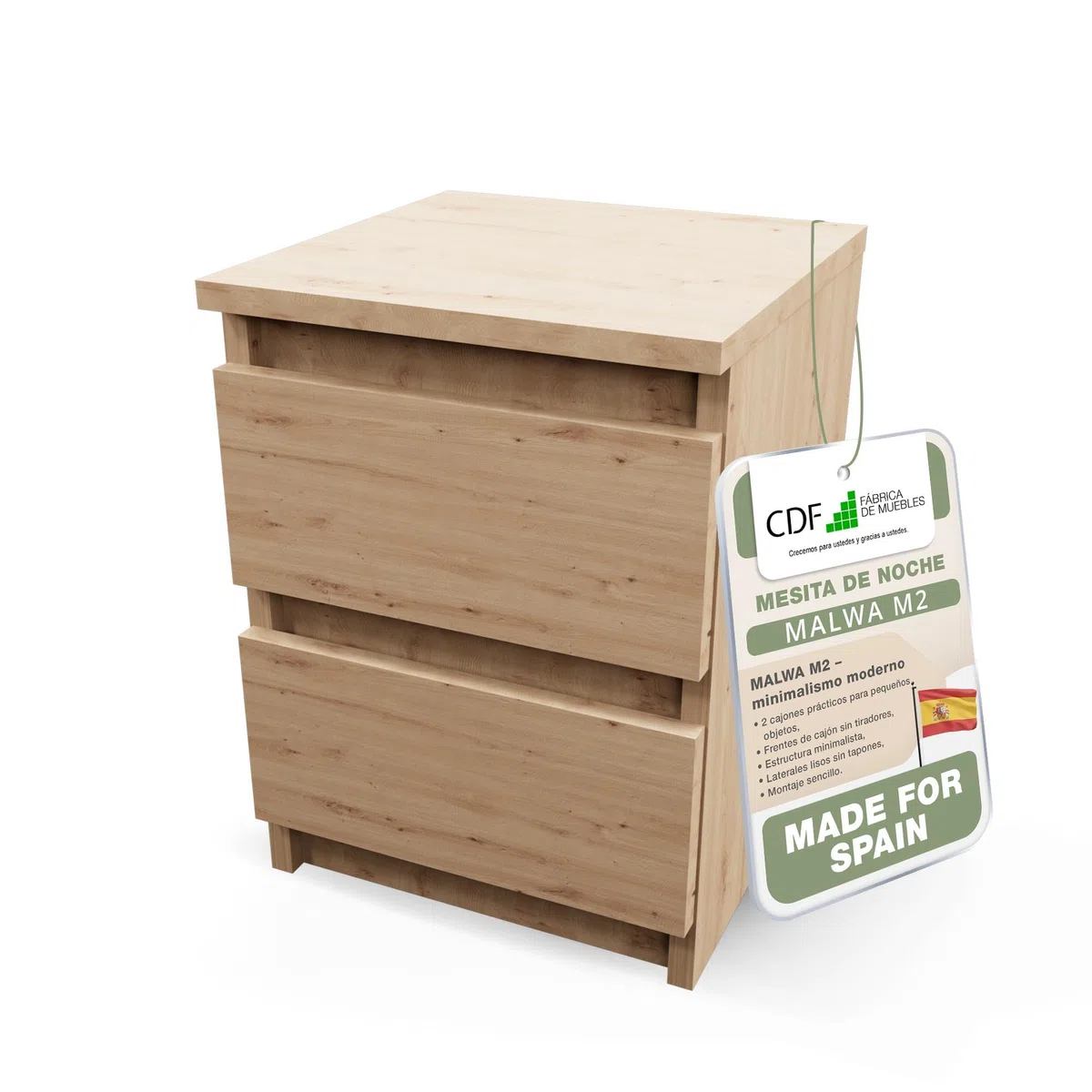 CDF Mesita Mesa Mesilla de Noche con 2 cajones Auxiliar Junto Cama Mueble de Dormitorio Salón Oficina Estilo Moderno Gabinete Organización Espacio Tamaño Compacto - M2 30cm Roble Artisan