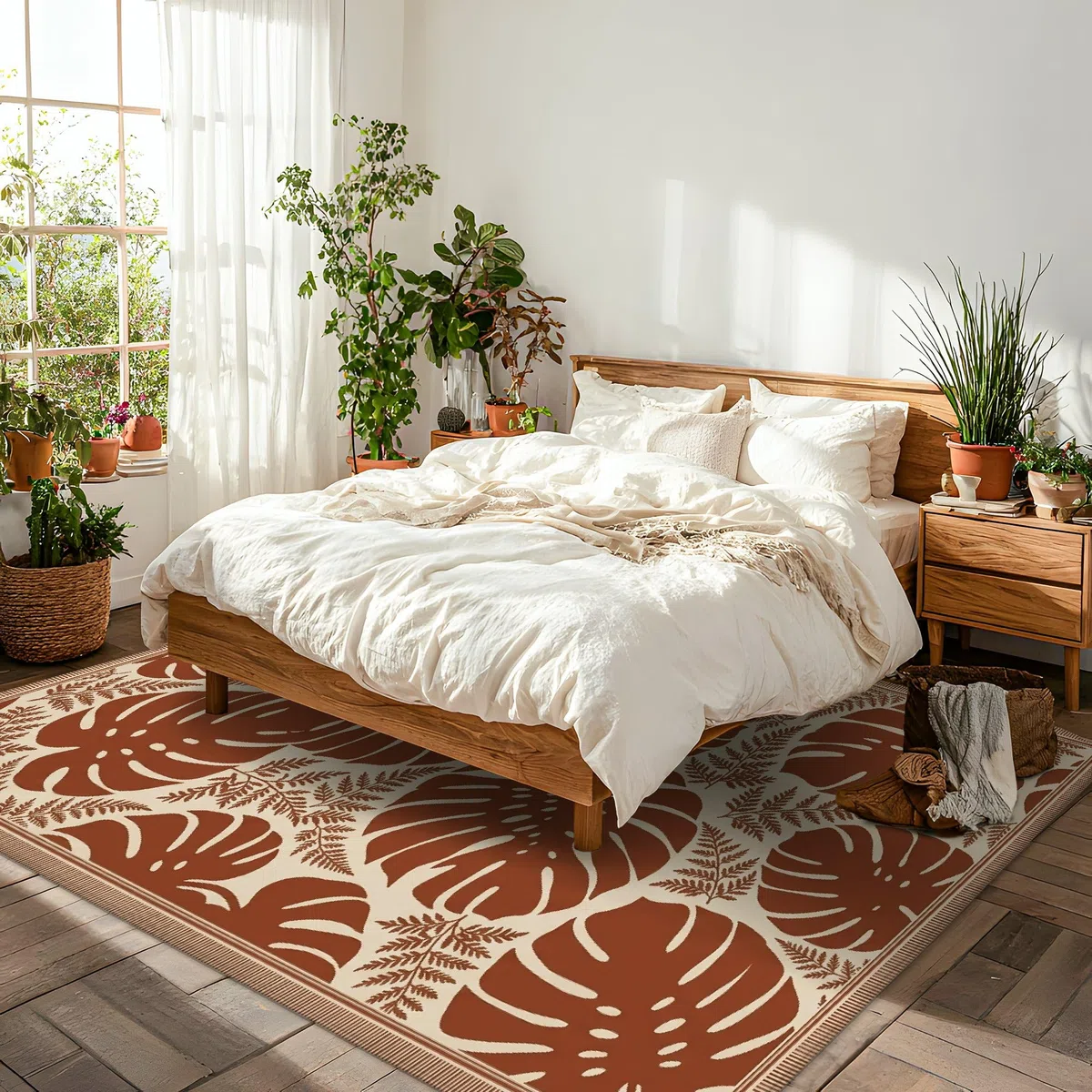 Monstera Alfombra de área tropical, natural, hojas de helecho, verano, marrón, de pelo bajo, esponjosa, suave, rectangular, resistente a las manchas, para sala de estar, dormitorio, aula, decoración