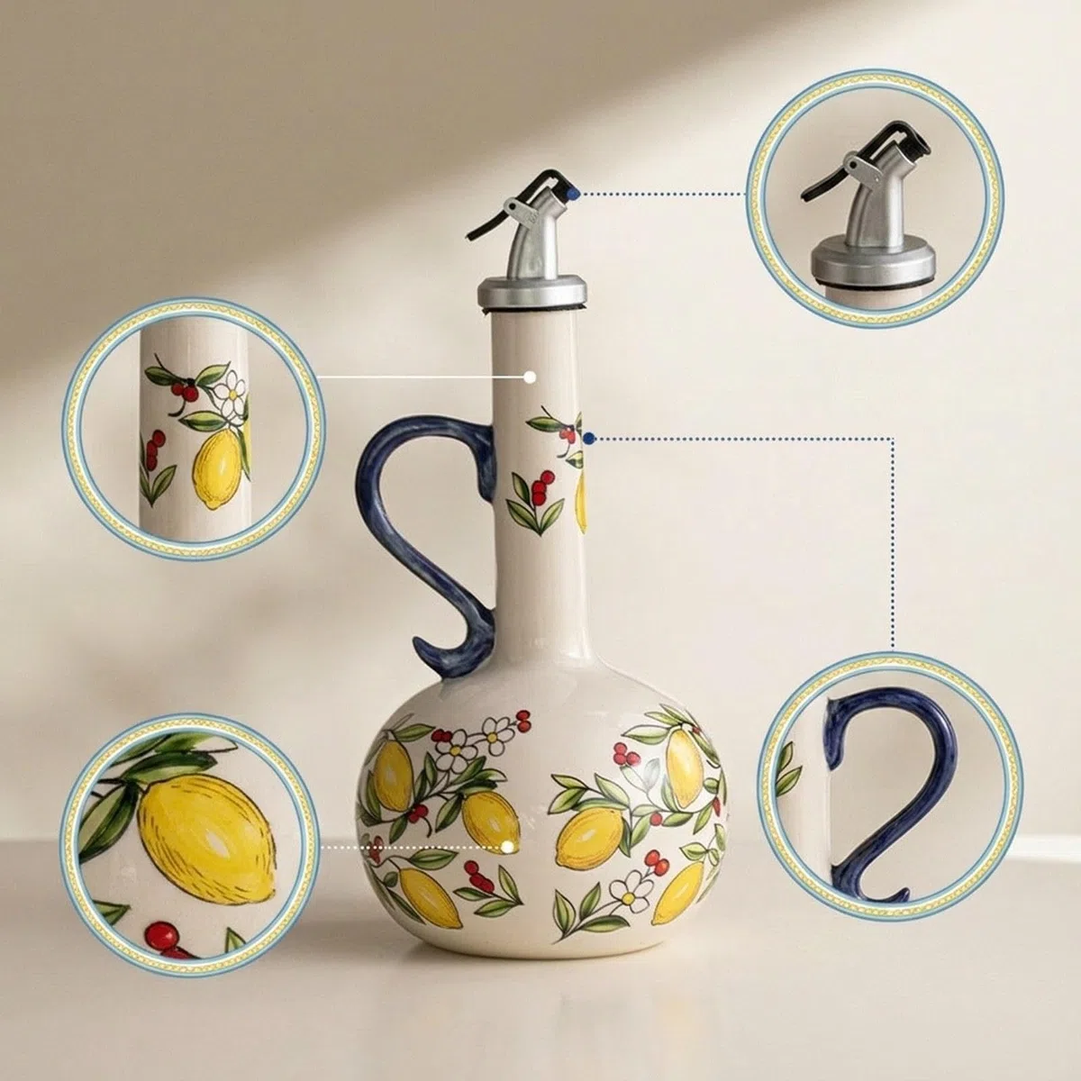 Botella Dispensadora Aceite Vinagre Cerámica Oliva Tarro Moderno Creativo Diseño Vertido Fácil Contenedor Líquidos para Cocinar Servir Hogar Restauran, Amarillo, Individual