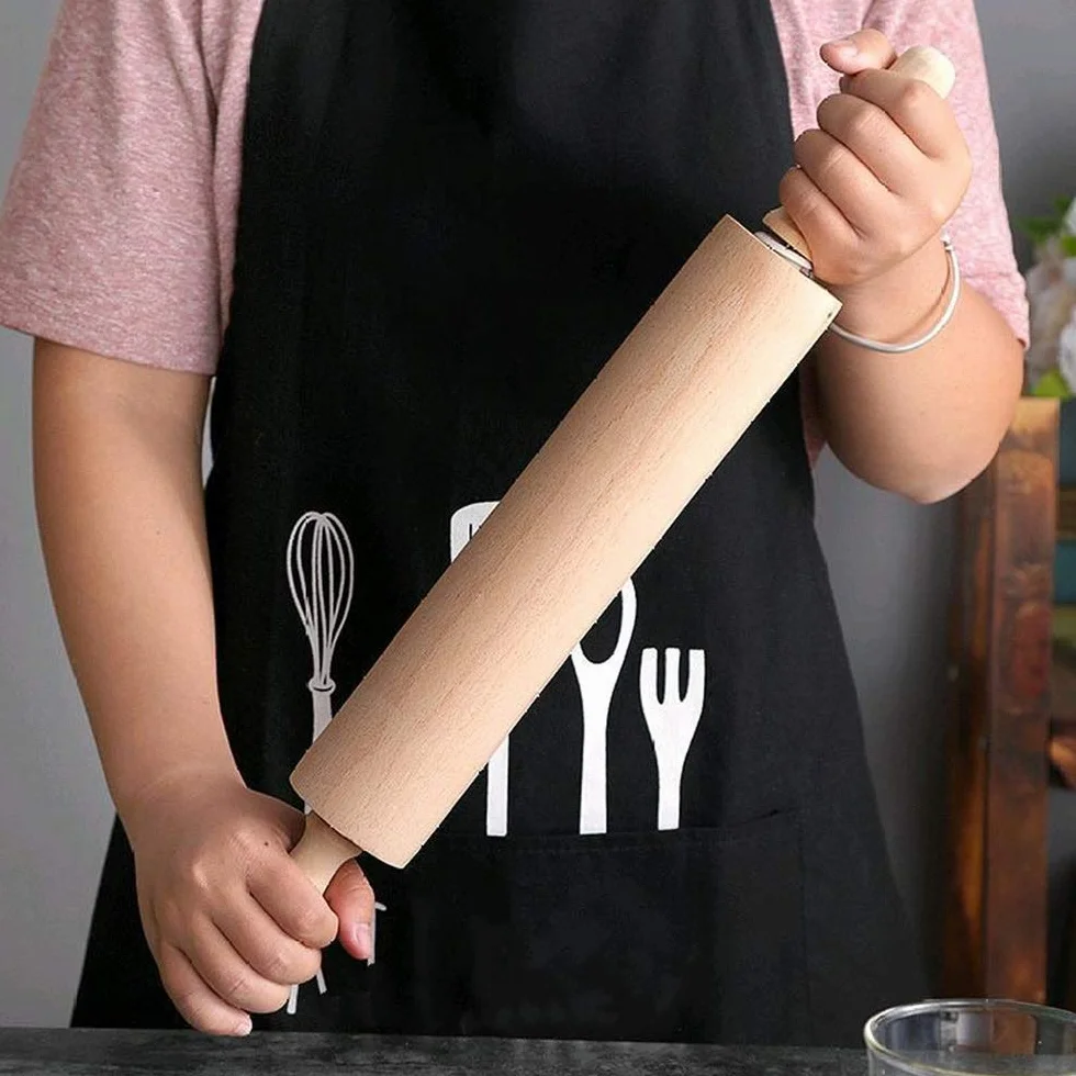 Rodillo de madera maciza para hornear, rodillo de masa sin pintar para pastelería, pan y albóndigas, herramienta esencial de cocina, 40,6 cm de largo