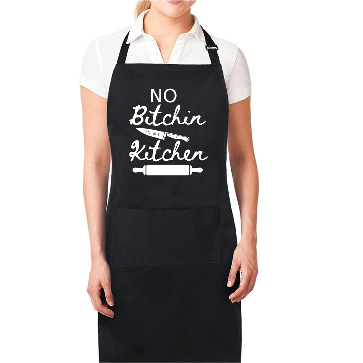 Delantales con texto en inglés "No Bitchin In My Kitchen" para mujer, divertido delantal impreso, regalo para ella, delantal de chef, delantal de cocina, delantal de barbacoa, regalo para mamá, Negro,