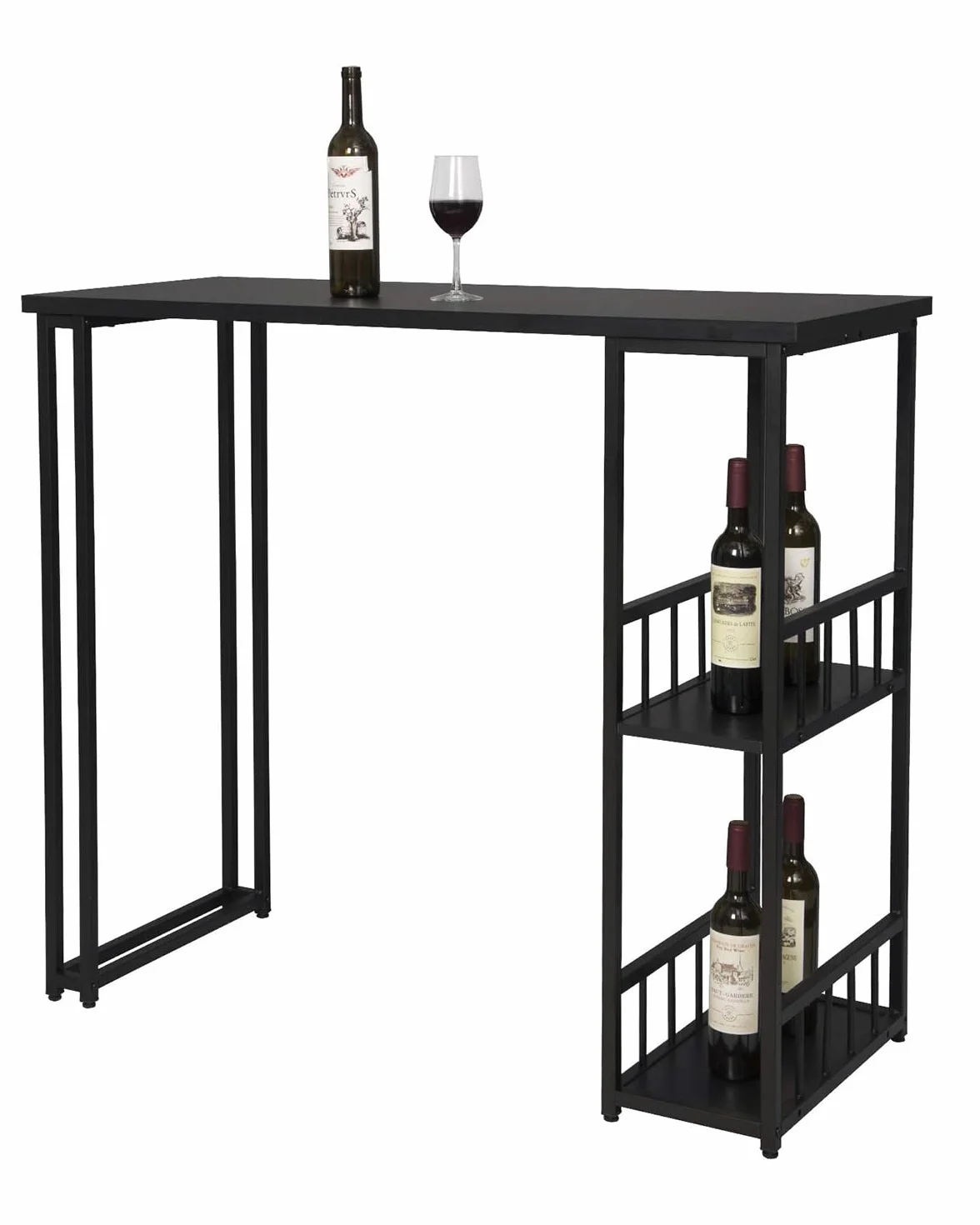 WOLTU Mesa de Bar de Bistro de Comedor con 2 Estantes, Estructura de Metal, MDF, 120x50x105cm (WxDxH) Negro BT25sz