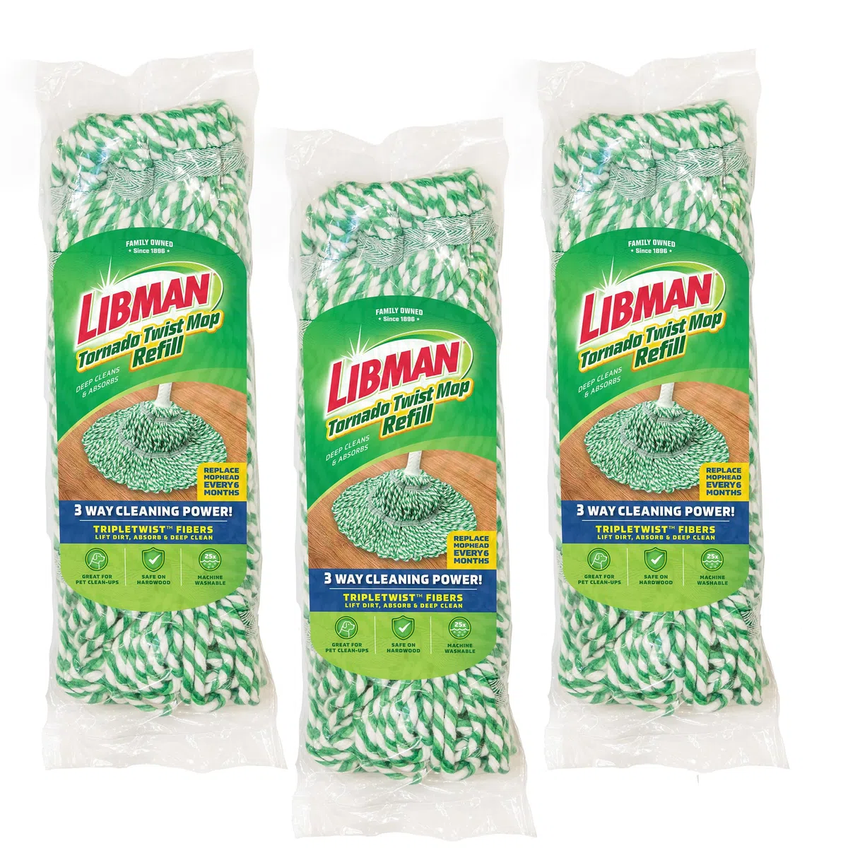 Libman Recambios, Hilo de poliéster, Blanco y Verde, Paquete de 3
