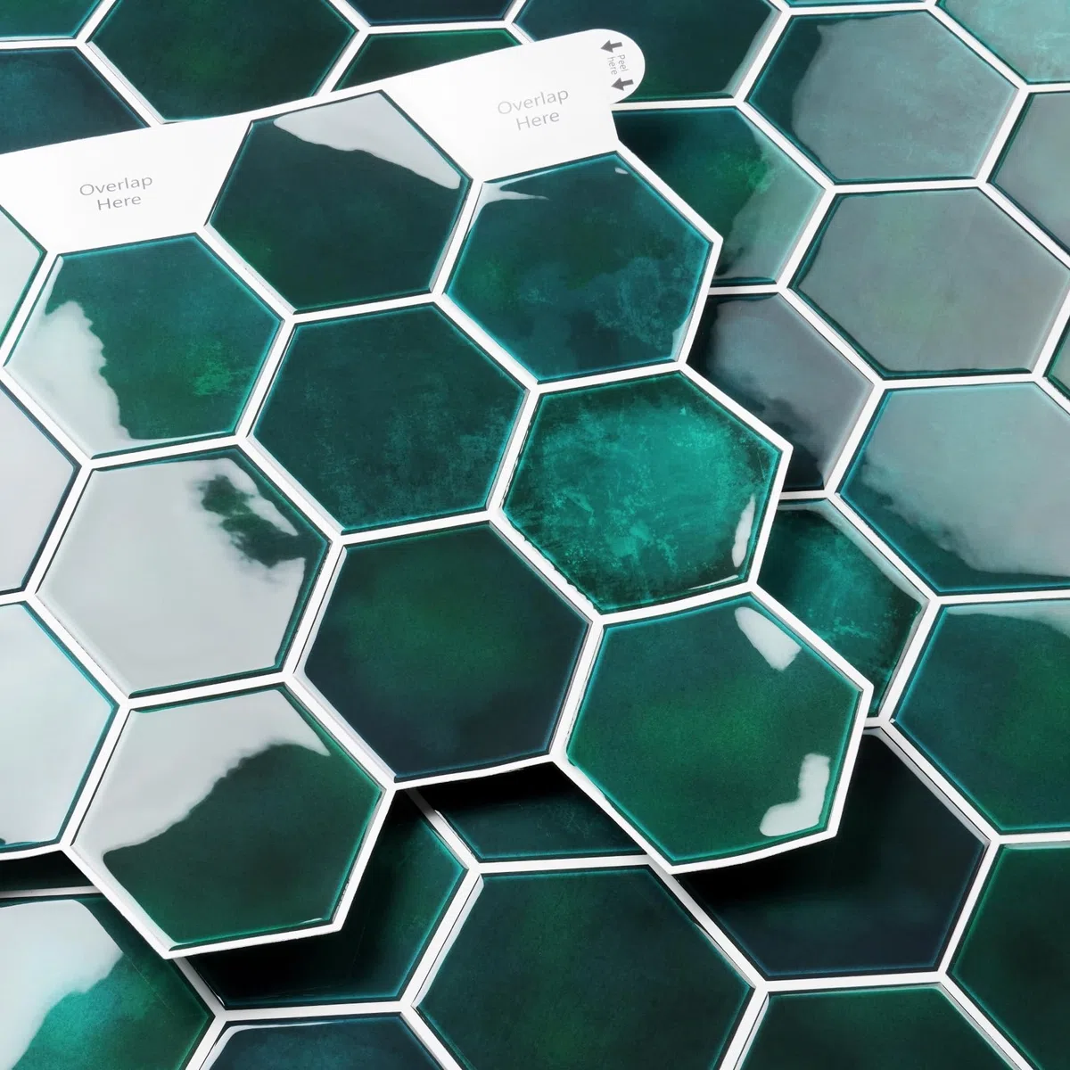 Decotalk Pegatinas para Azulejos Autoadhesivas Geométricas Verde Hexagonal 30.5X30.5cm 15 piezas, Azulejos Adhesivos para la Cocina