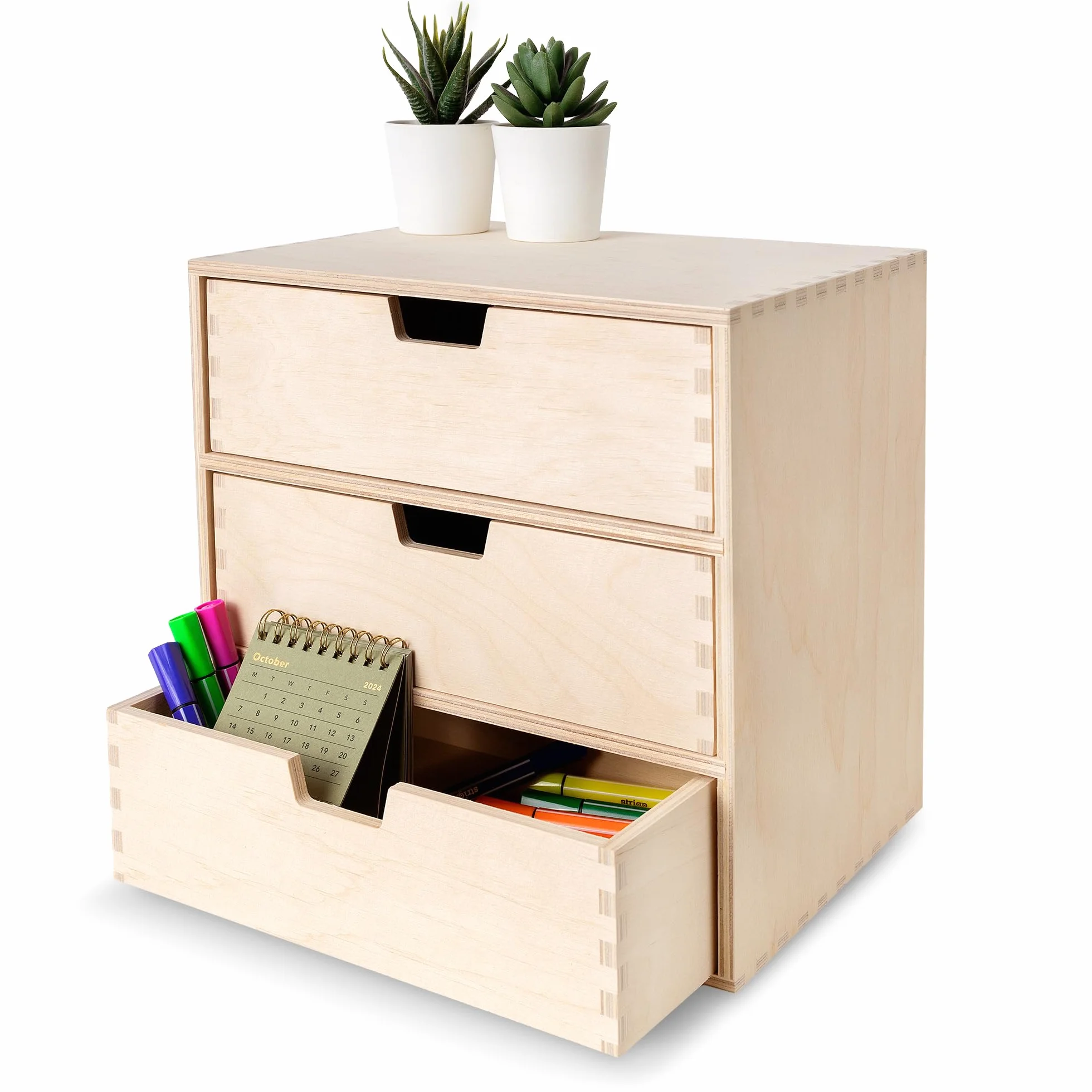 Creative Deco Pequeña Cajonera Madera | 3 Cajones | 28,5 x 20 x 28,5 cm | Mini Armario de Almacenaje | Madera Contrachapada sin Tratar | Perfecta para Pintar, Decoupage y Decoración
