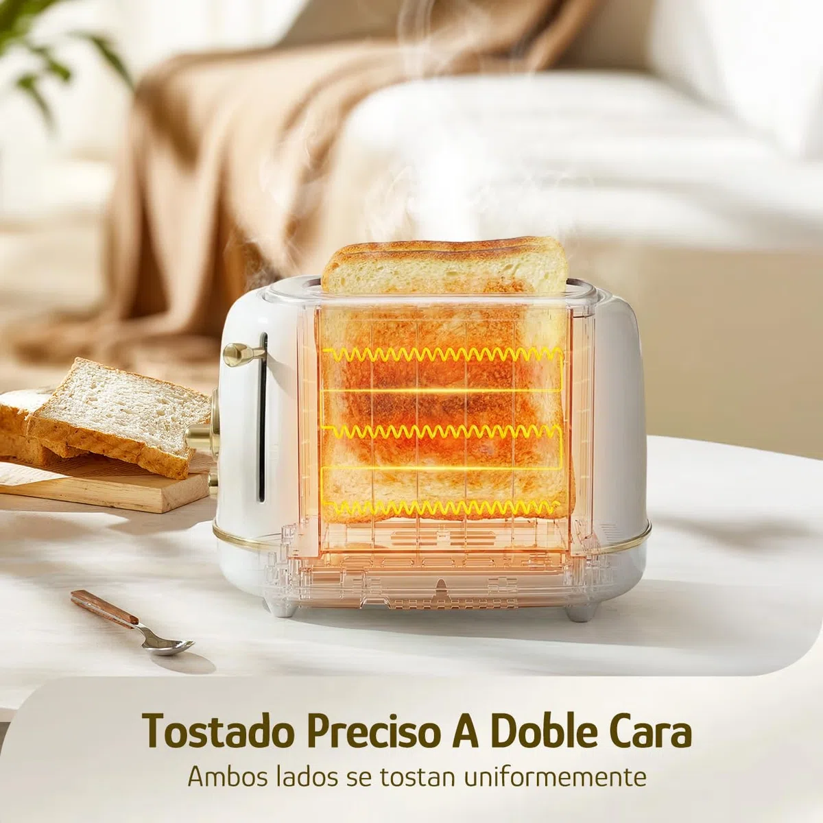 Hazel Quinn Tostadora Retro de 2 Rebanadas con Bandeja de Migas Desmontable, Ranuras Anchas de 3,8 cm, 6 Niveles de Tostado, Funciones Cancelar/Descongelar/Recalentar, Estilo Vintage, Blanco Perla