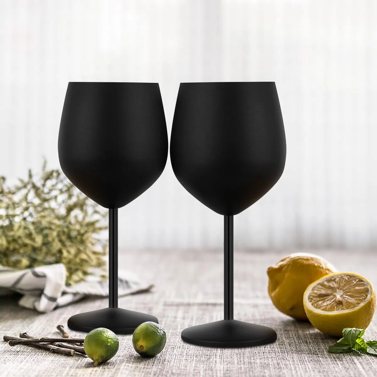 Lifecapido Juego de 4 copas de vino de acero inoxidable, copas de vino de acero inoxidable de 18 onzas con cepillo para tazas, copas de vino de metal con tallo para fiesta, oficina, boda, aniversario,