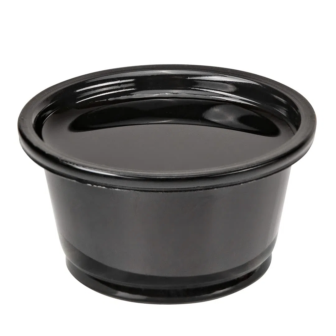 Restaurantware RWP0618B RW Base - Vaso redondo de plástico negro de 0.8 onzas, 1 3/4 x 1 3/4 x 1 pulgadas, caja de 2000 unidades