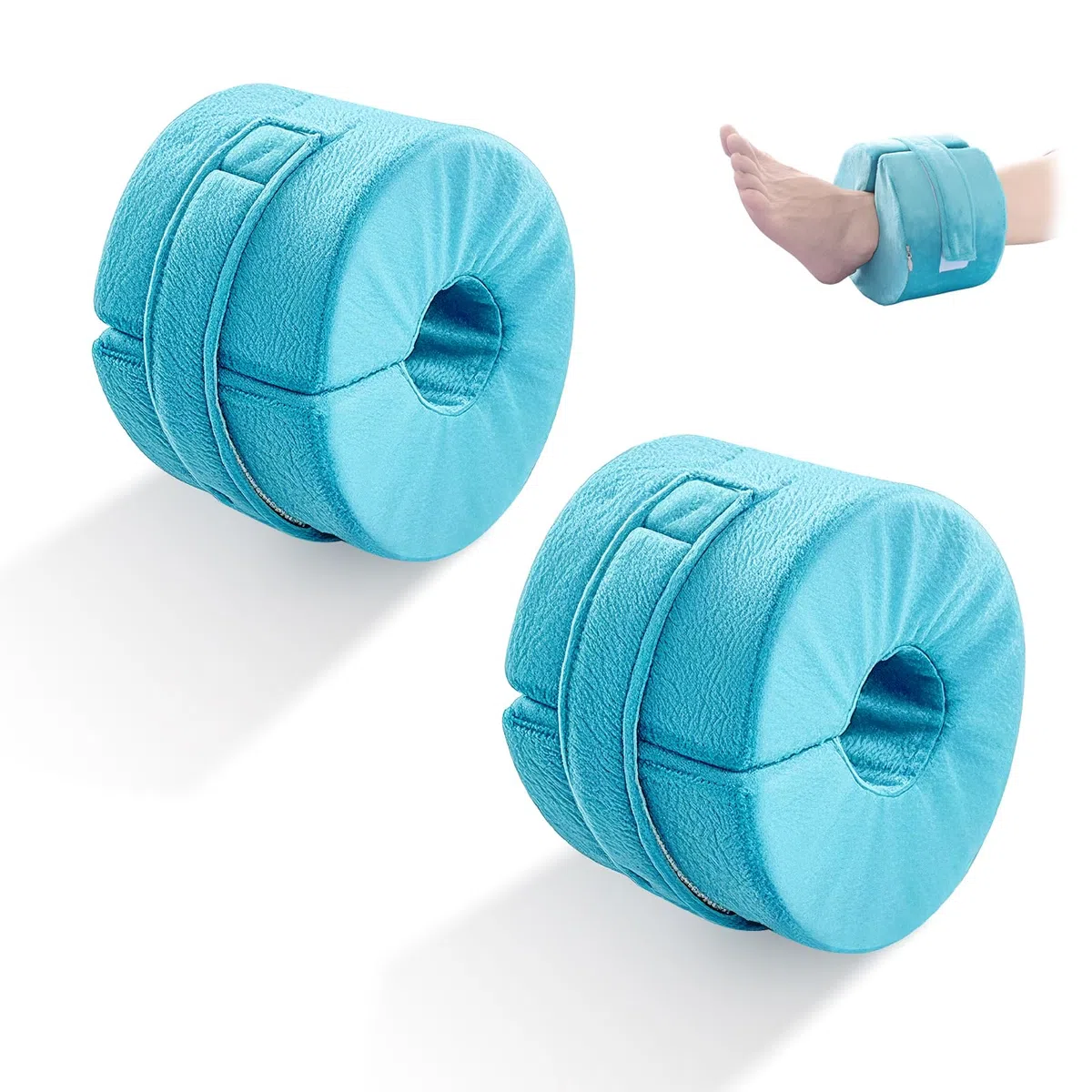 2 almohadas de elevación de pies, cojín de espuma de tobillo con funda extraíble con cremallera, almohada de elevación de talón de cuña para presión del pie, úlcera de cama, reposapiés y reposapiés