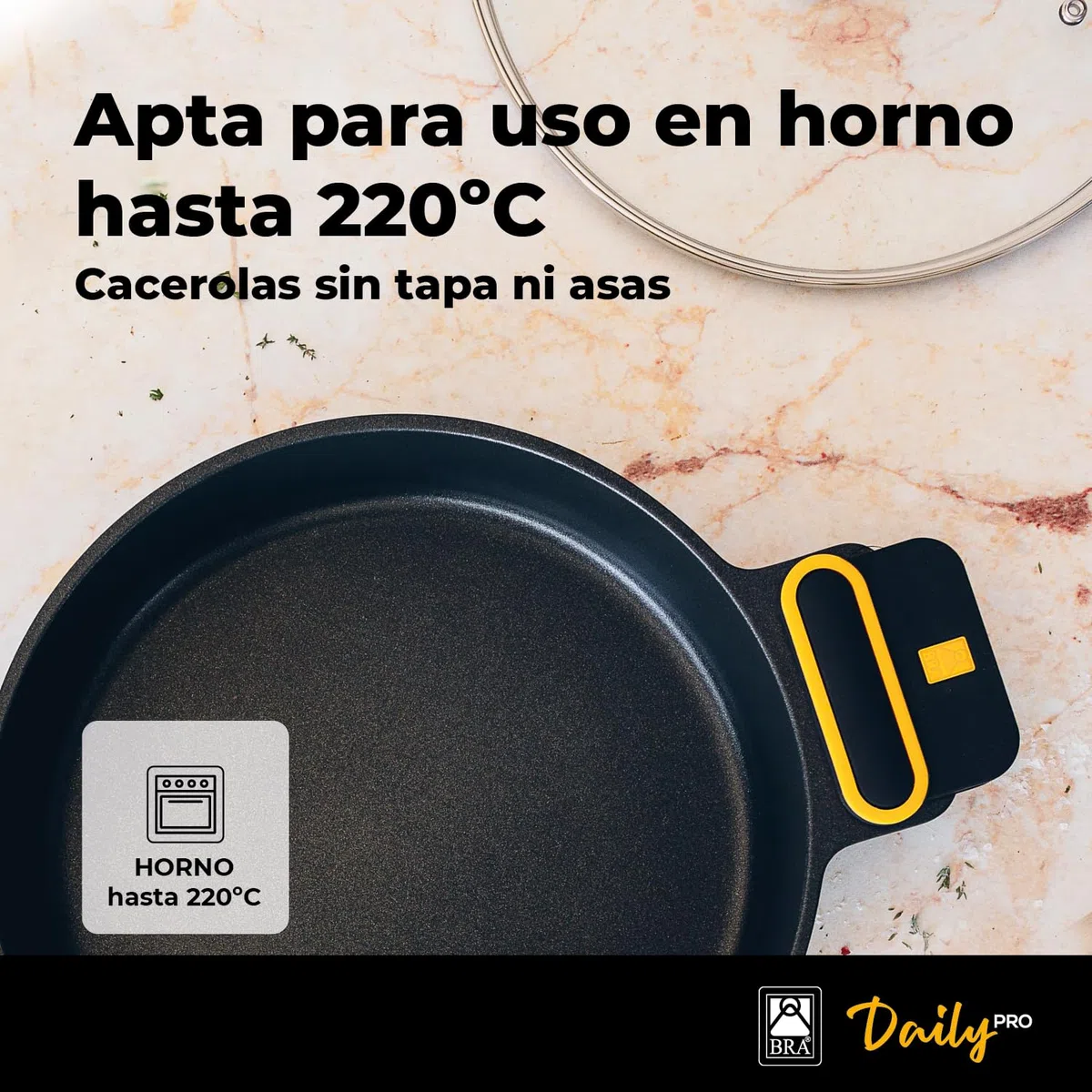 BRA Daily Pro | Cacerola baja 36 cm aluminio fundido, antiadherente sin PFOA, apta para todo tipo de cocinas e inducción