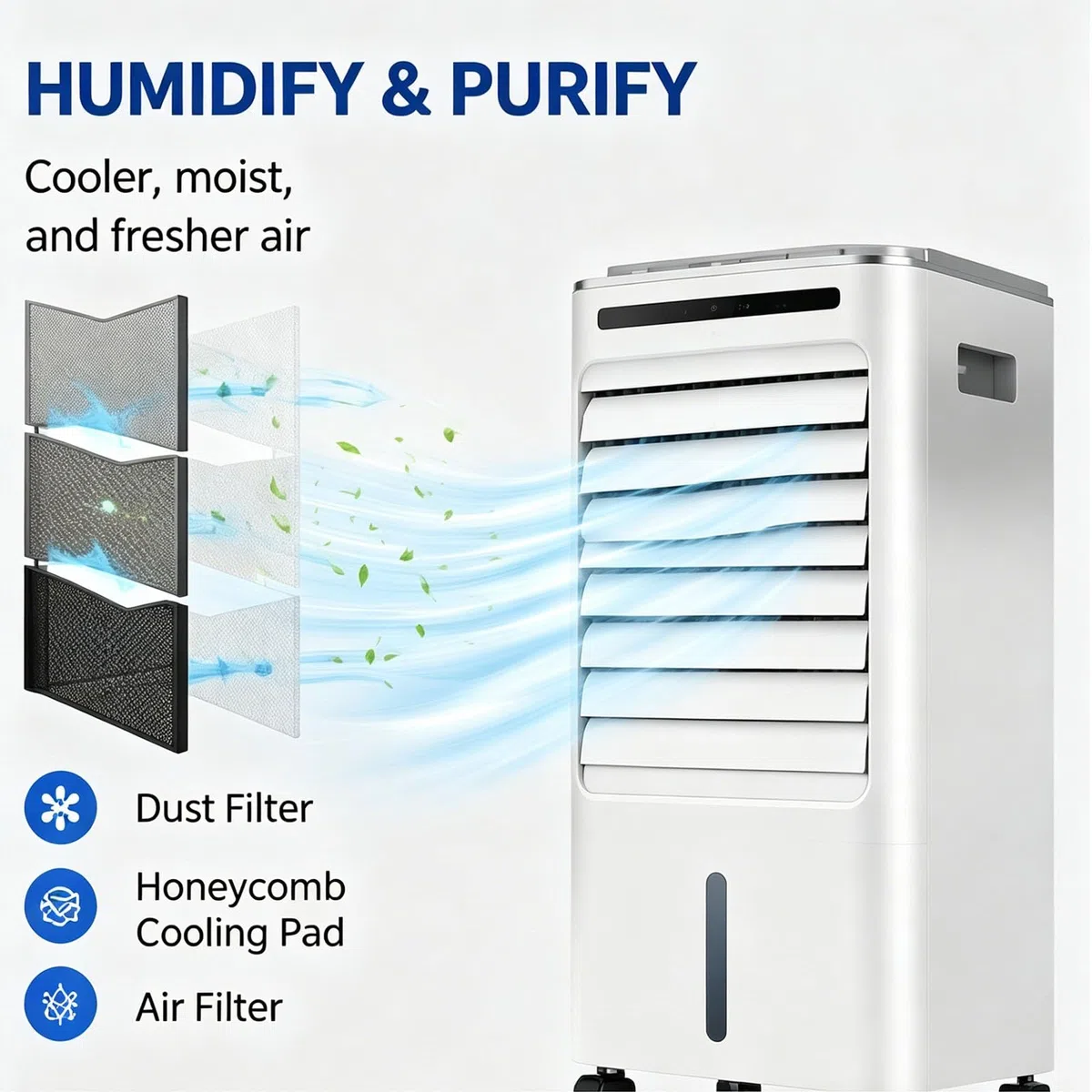 Aire acondicionado portatil con agua de 5 L, 3 velocidades, oscilación de 120°, aire acondicionado sin tubo para dormitorio, oficina