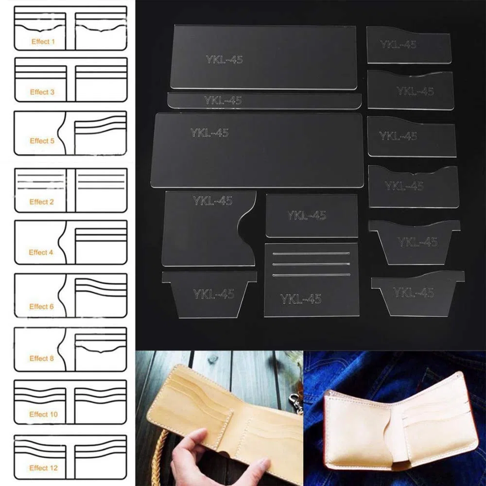 SMTHOME - Plantilla de dibujo con patrón de billetera de acrílico transparente, 13 unidades