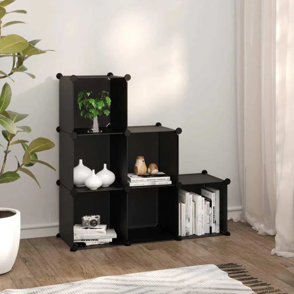 Estantería modular de 6 cubos de plástico PP con marco de acero, impermeable y ahorra espacio para oficina, apartamento y habitación de estudiantes, fácil de montar con mazo de madera