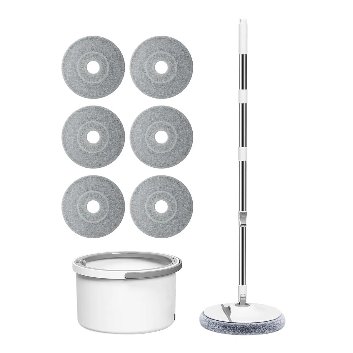 Mopas de piso para limpieza, fregona de limpieza plegable con cubo , juego de fregona exprimidora, 6 almohadillas incluidas, fregona de separación de aguas residuales para suelos de madera dura | Herramientas de limpieza de mango ajustable con 6 almohadil