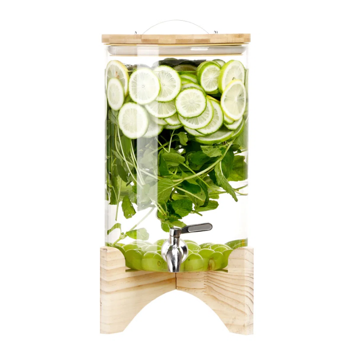 Dispensador de bebidas, dispensador de bebidas de vidrio con espiga, dispensador de bebidas de gran capacidad con soporte de bambú, dispensador de limonada de jugo helado para fiestas diarias