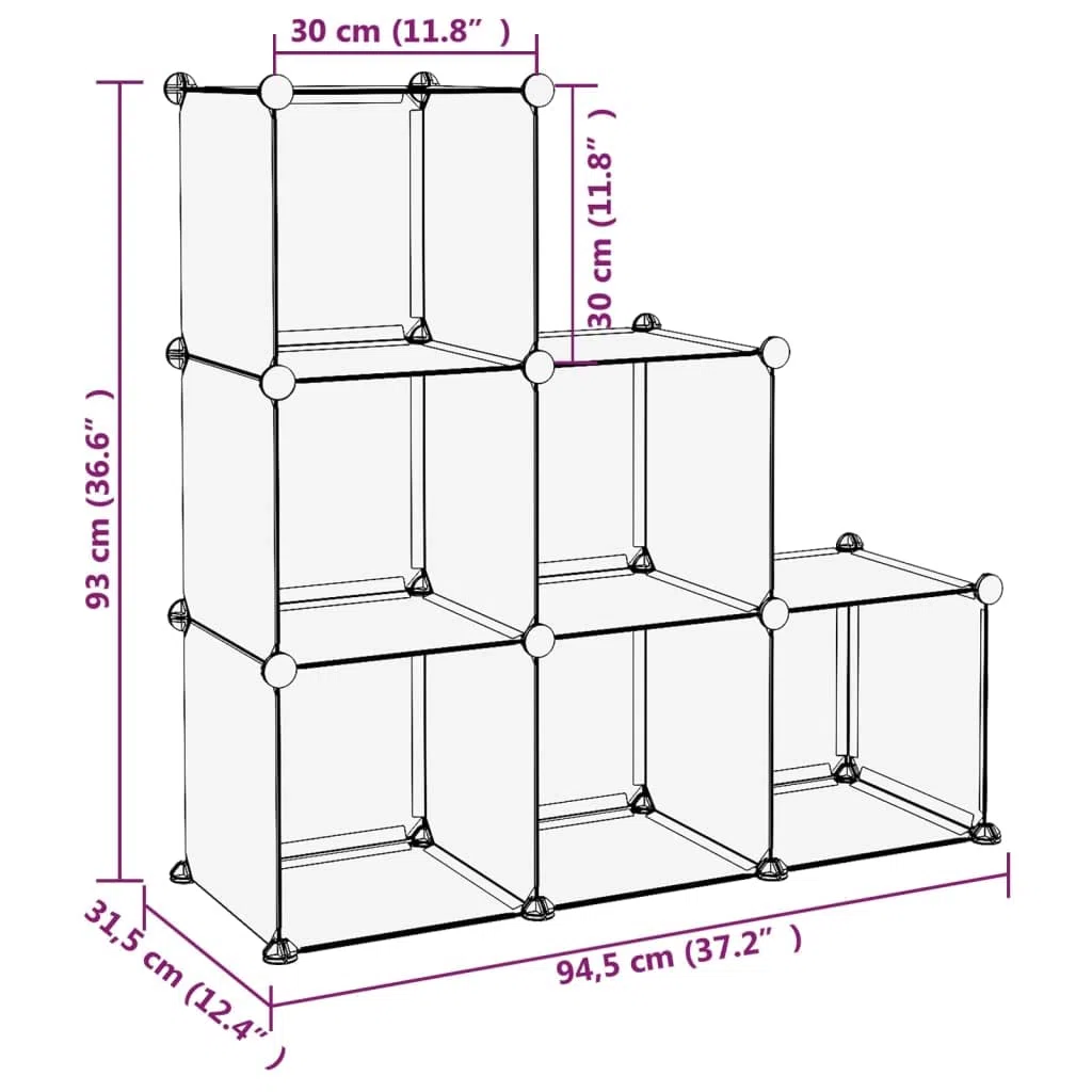 Estantería modular de 6 cubos de plástico PP con marco de acero, impermeable y ahorra espacio para oficina, apartamento y habitación de estudiantes, fácil de montar con mazo de madera