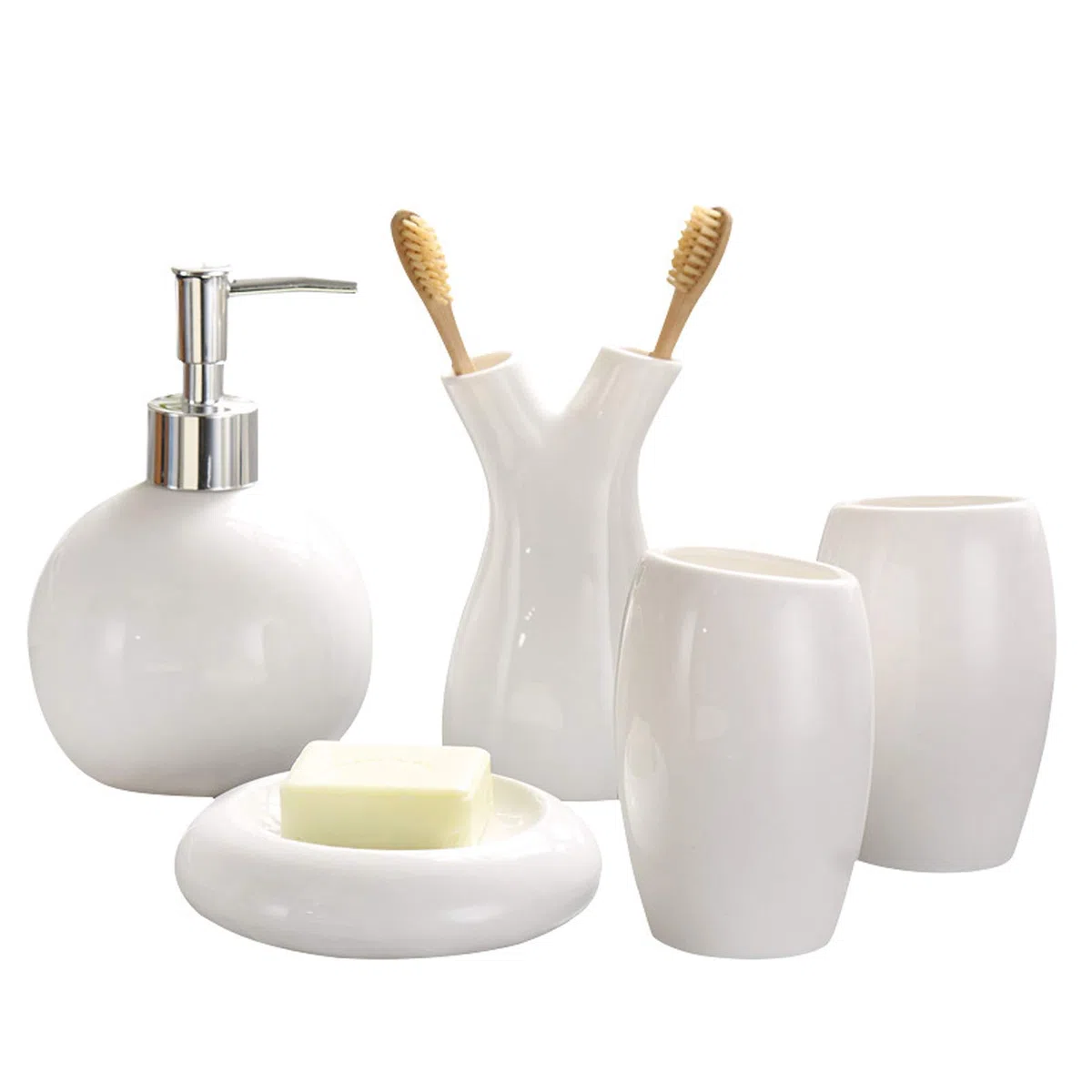 Cutfouwe Conjunto De Accesorios De Baño Adecuado Dispensador De Jabón, Jabonera, Soporte De Cepillo De Dientes, Conjunto Completo De Decoración De Baño Moderno, Conjuntos De Accesorios De Baño,Blanco