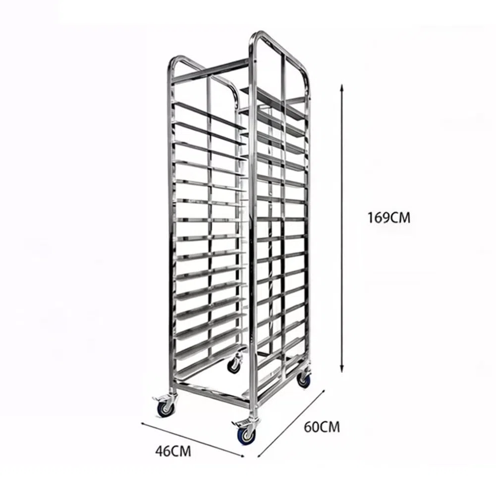 GRRICEPL Carrito de Aluminio con Ruedas para bandejas de panadería, Equipo para Hornear Pan | Carrito Comercial Para Bandejas De Pan, Estante Móvil Para Enfriamiento De Productos Horneados(46x60x169 cm)