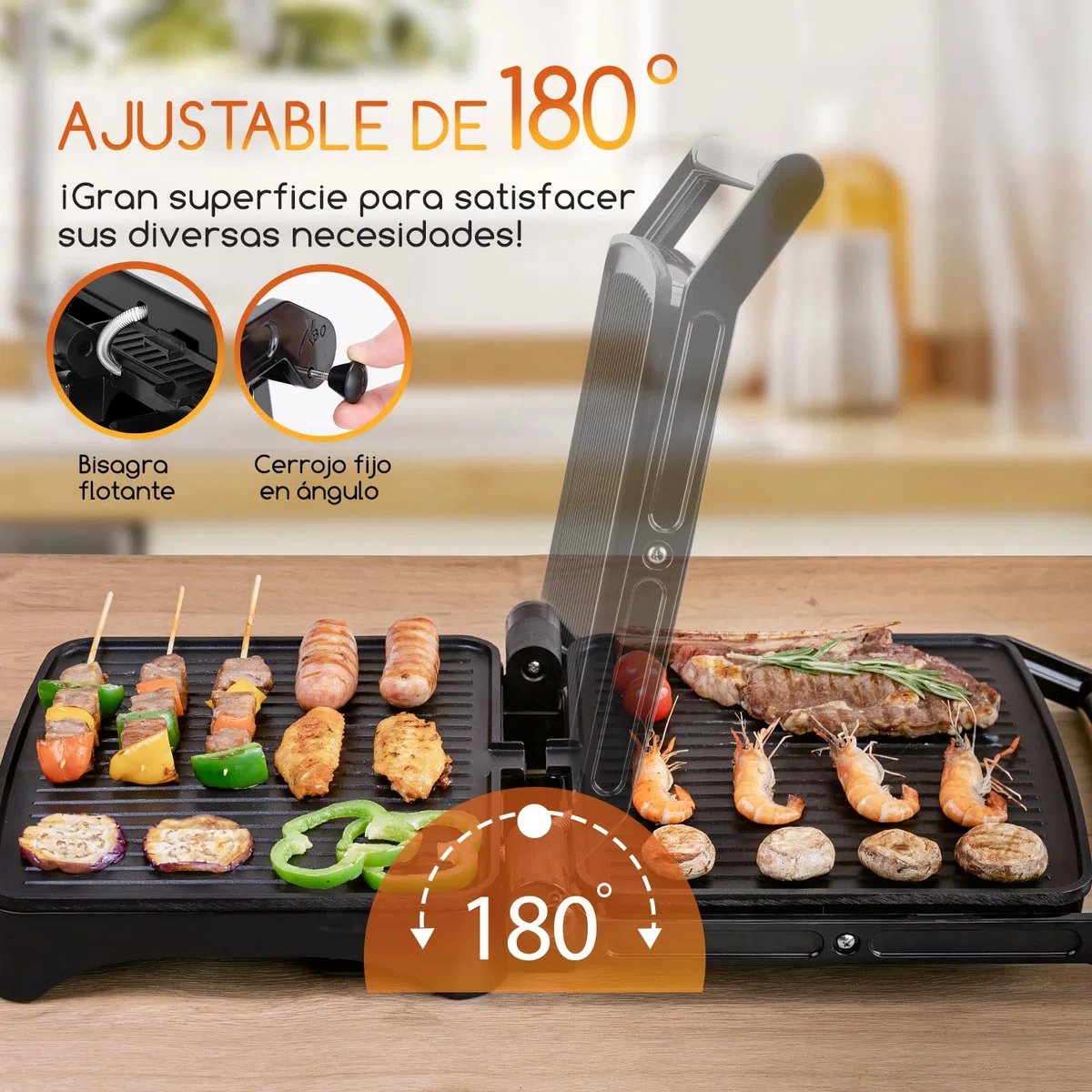 Aigostar Calore Parrilla Eléctrica 1800W, Grill Electrico con Revestimiento Antiadherente, Sandwichera con Regulador de Temperatura, Apertura 180º, Placa Superior Flotante, Libre de BPA