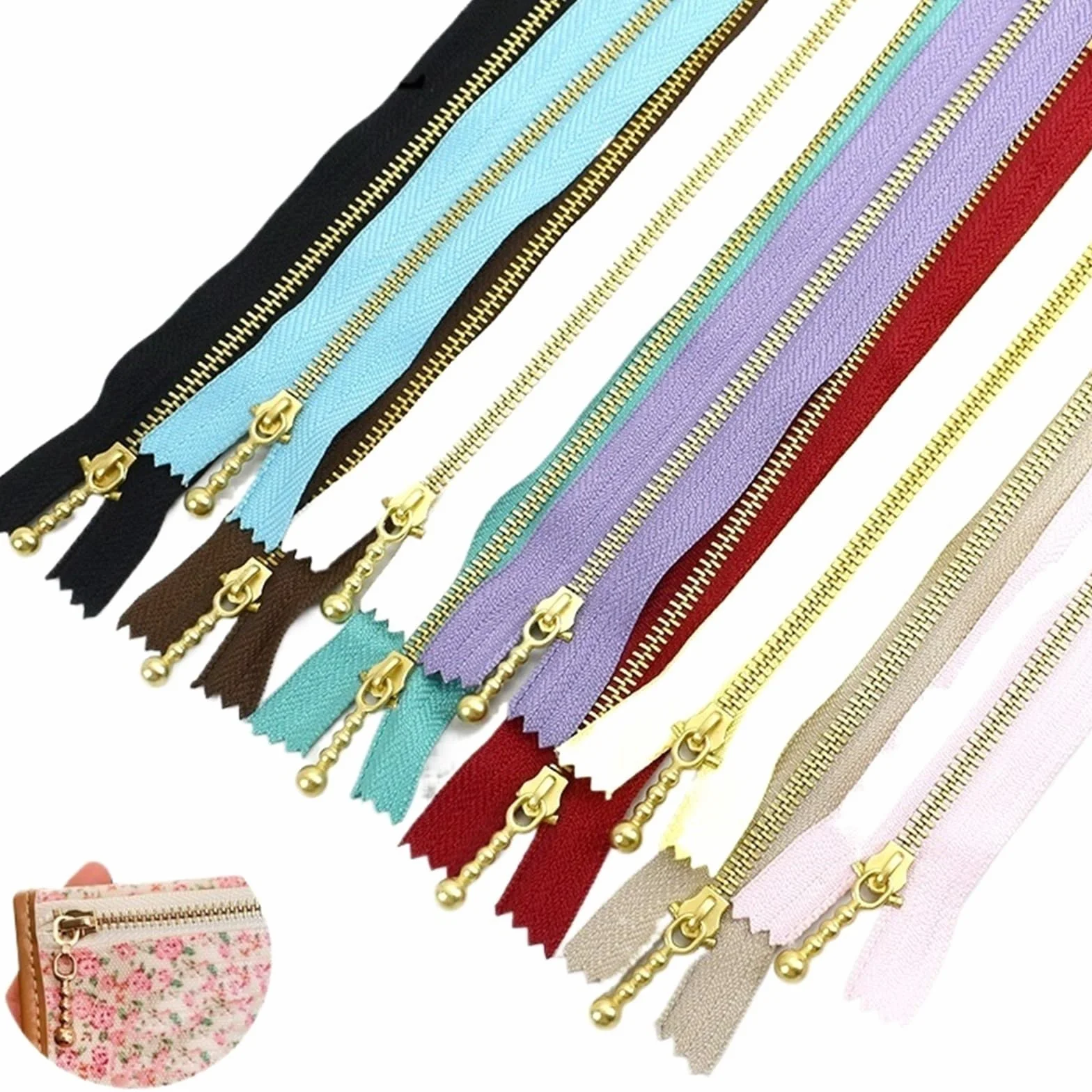 Cremallera de Metal for chaqueta, cremalleras con bloqueo automático, bolsillo reparación, cierre cremallera, Kit costura repuesto, 10/20 piezas, 12-40cm, 3#(CoffeeGold,20cm-20Pcs)