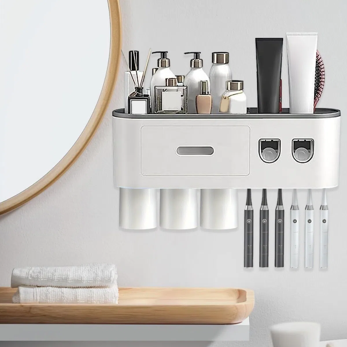 Soporte de Pared for cepillos de Dientes con dispensador automático de Pasta de Dientes, for organización del baño,