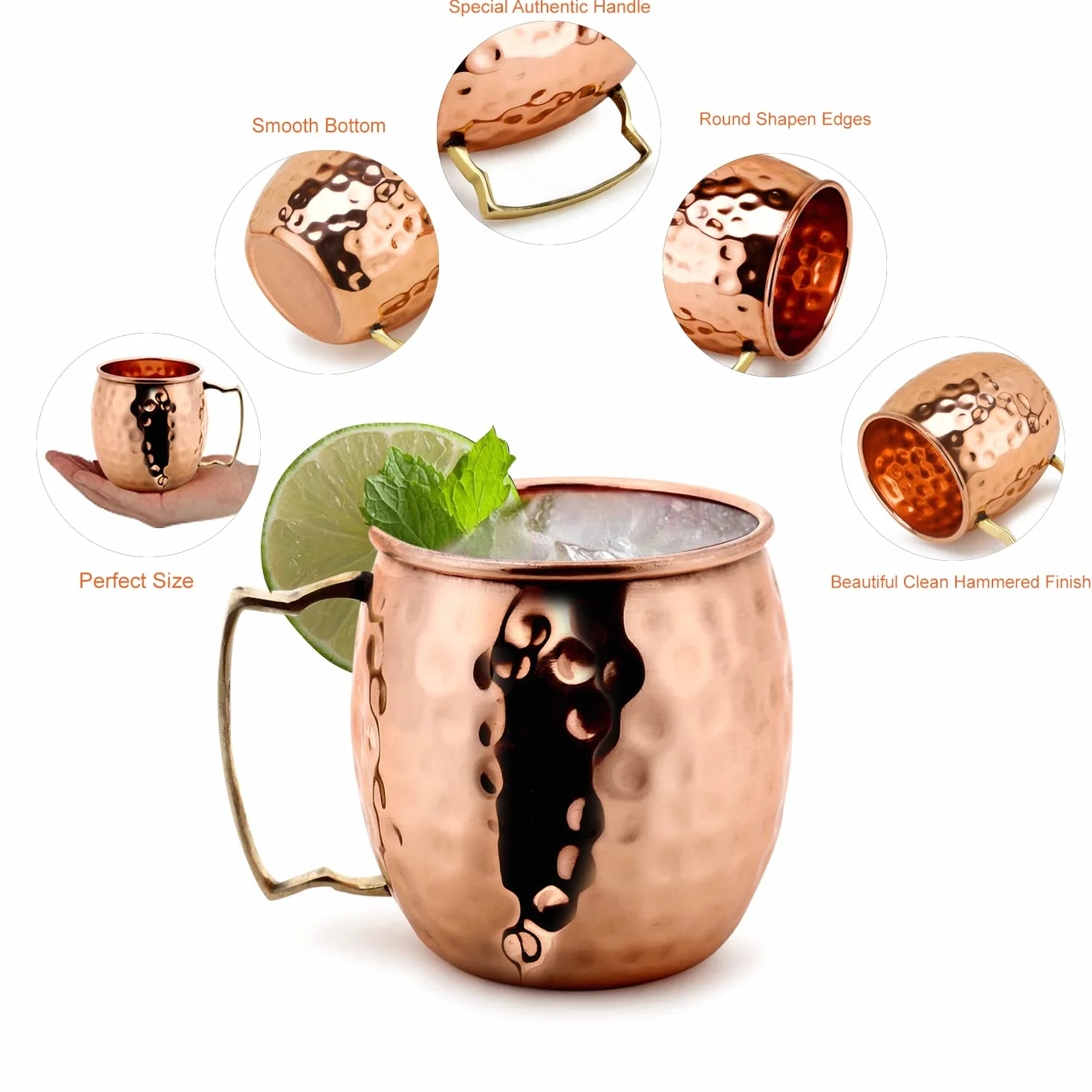 Zap Impex Juego de tazas de cobre Moscow Mule 8-100% cobre sólido puro hecho a mano de grado alimenticio vaso de cobre de 16 onzas